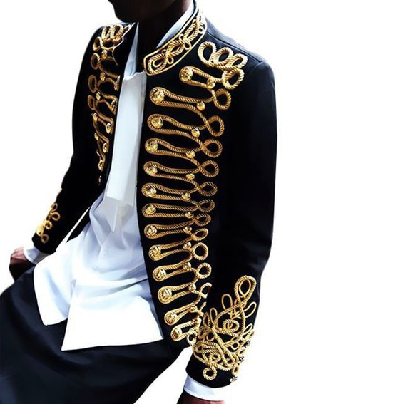 Men's Gold & Black Tuxedo Blazer - Festival Party Jacket for Burning Man, Halloween, Cosplay & Formal Events - Stylish Captain Jacket for Weddings & Costume Parties