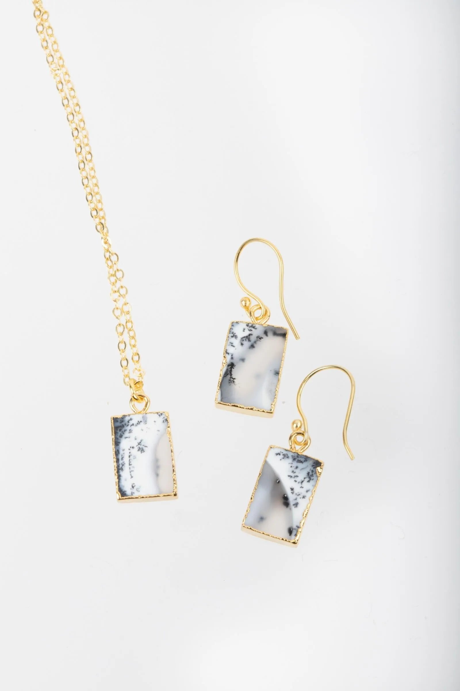 Square Gemstone Mini Stud Earrings and Pendant Necklace Set - Elegant Jewelry for Women, Gift for Her, Perfect for Parties & Special Occasions
