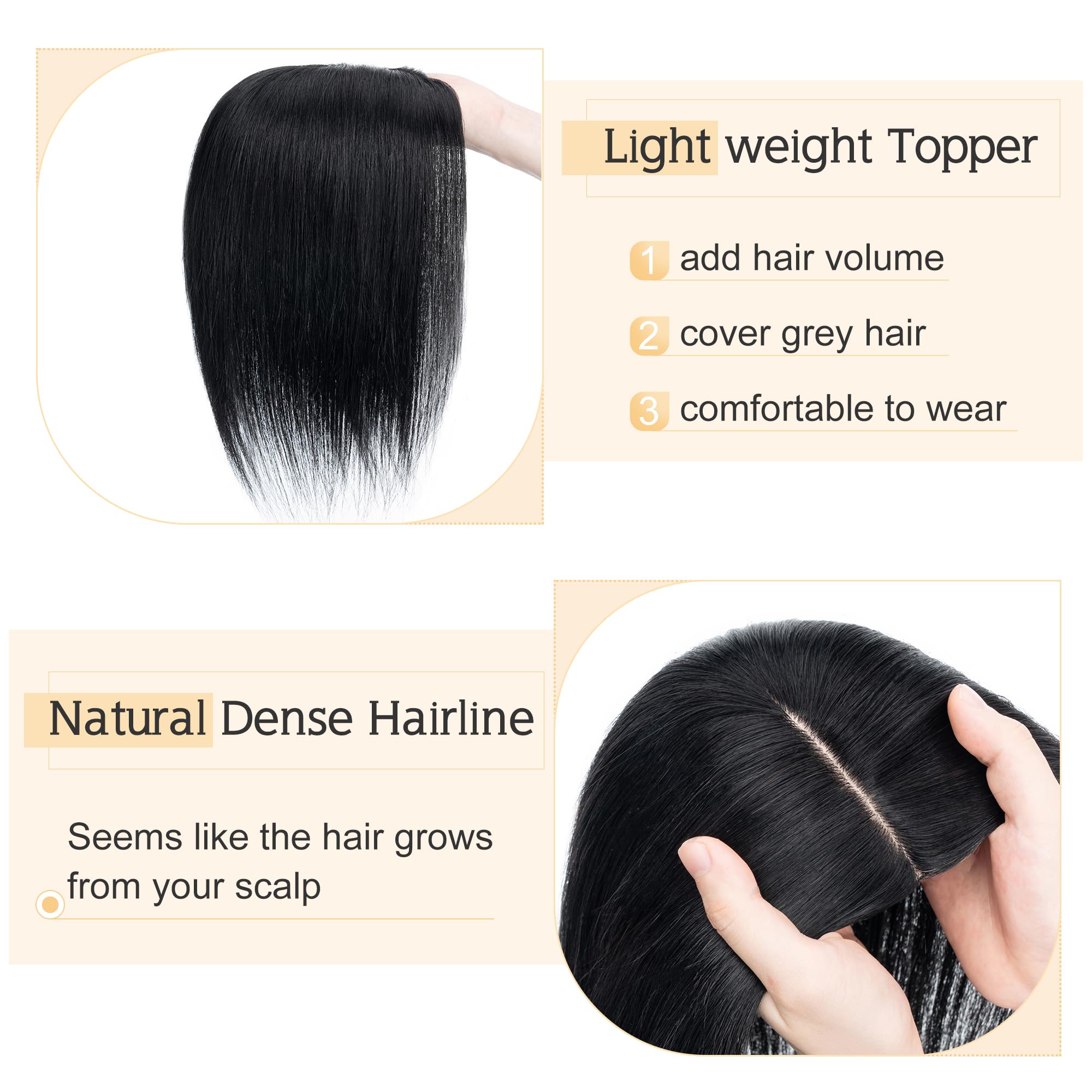 SEGO 100% Real Human Hair Toppers for Women with Thinning Hair - 7x13cm Silk Base Clip-in Top Wiglet - 18 Inch No Bangs Jet Black - Perfect for Daily Wear, Parties & Special Occasions