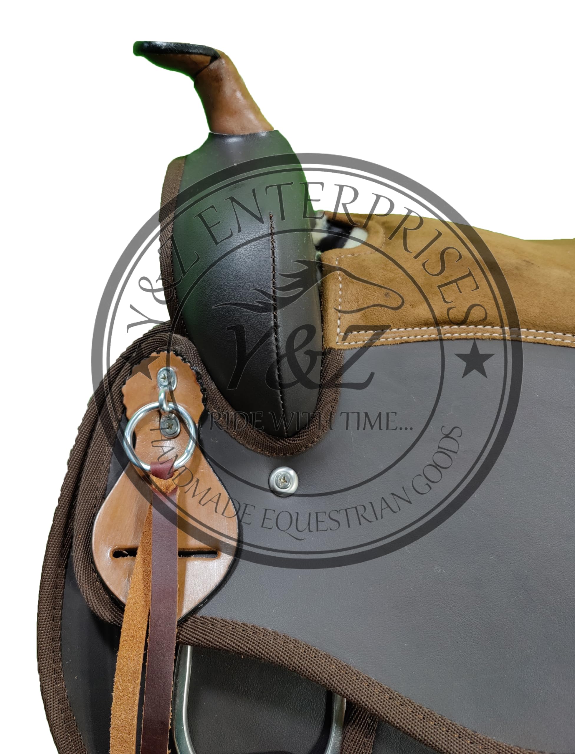 Lightweight Synthetic Western Barrel Racing Horse Saddle with Pad - Complete Track Set Includes Headstall, Breastplate & Reins (12