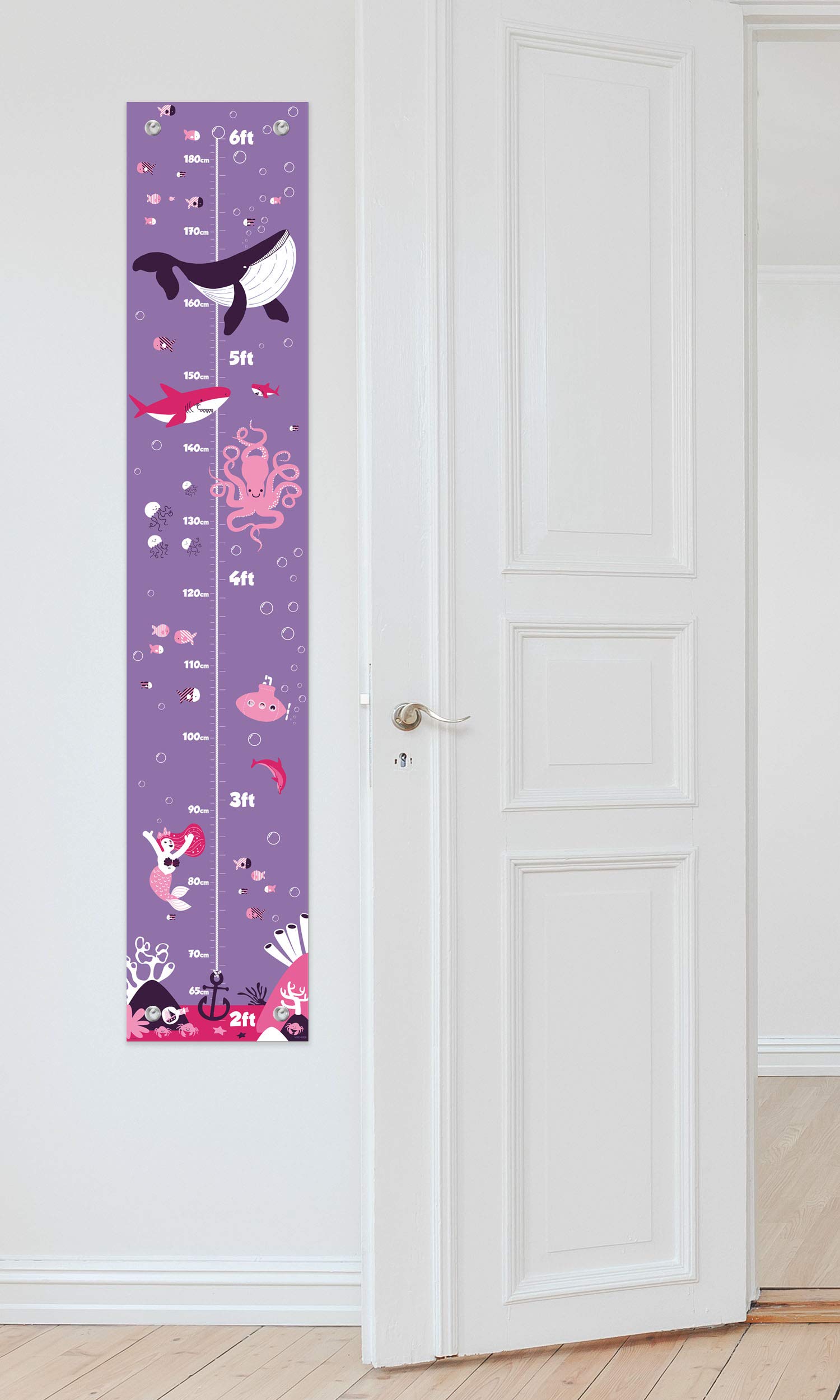 Whale Themed Nautical Growth Chart for Kids - Pink & Purple Aquatic Decor | Perfect for Nursery, Bedroom & Playroom Wall Decor