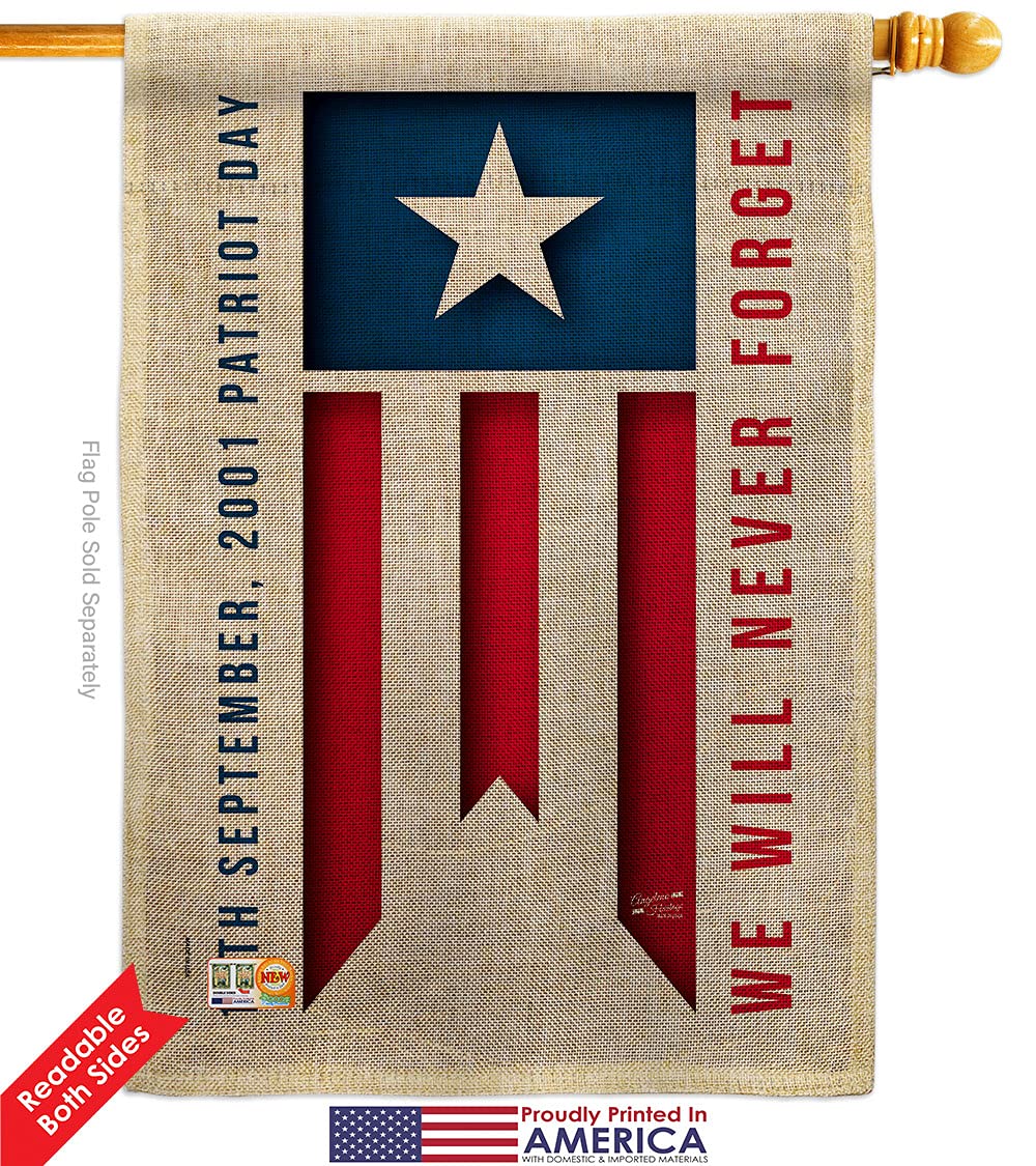 Patriotic Burlap Garden House Flags Kit - Double-Sided 28x40 Inch American Flag Yard Banner for 911 Day, Americana & World Peace Awareness - Made in USA | Perfect for Front Yard Decoration, Memorial Day & Patriotic Events