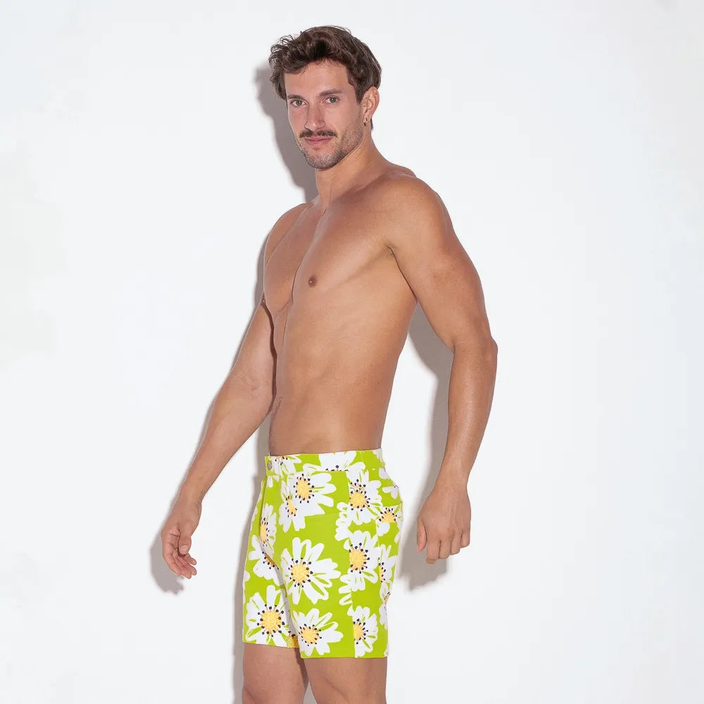 Code 22 Slim Fit 5-Pocket Stretch Shorts for Men - 9712 Lime Floral Print Casual Summer Shorts | Perfect for Beach, Gym & Outdoor Activities