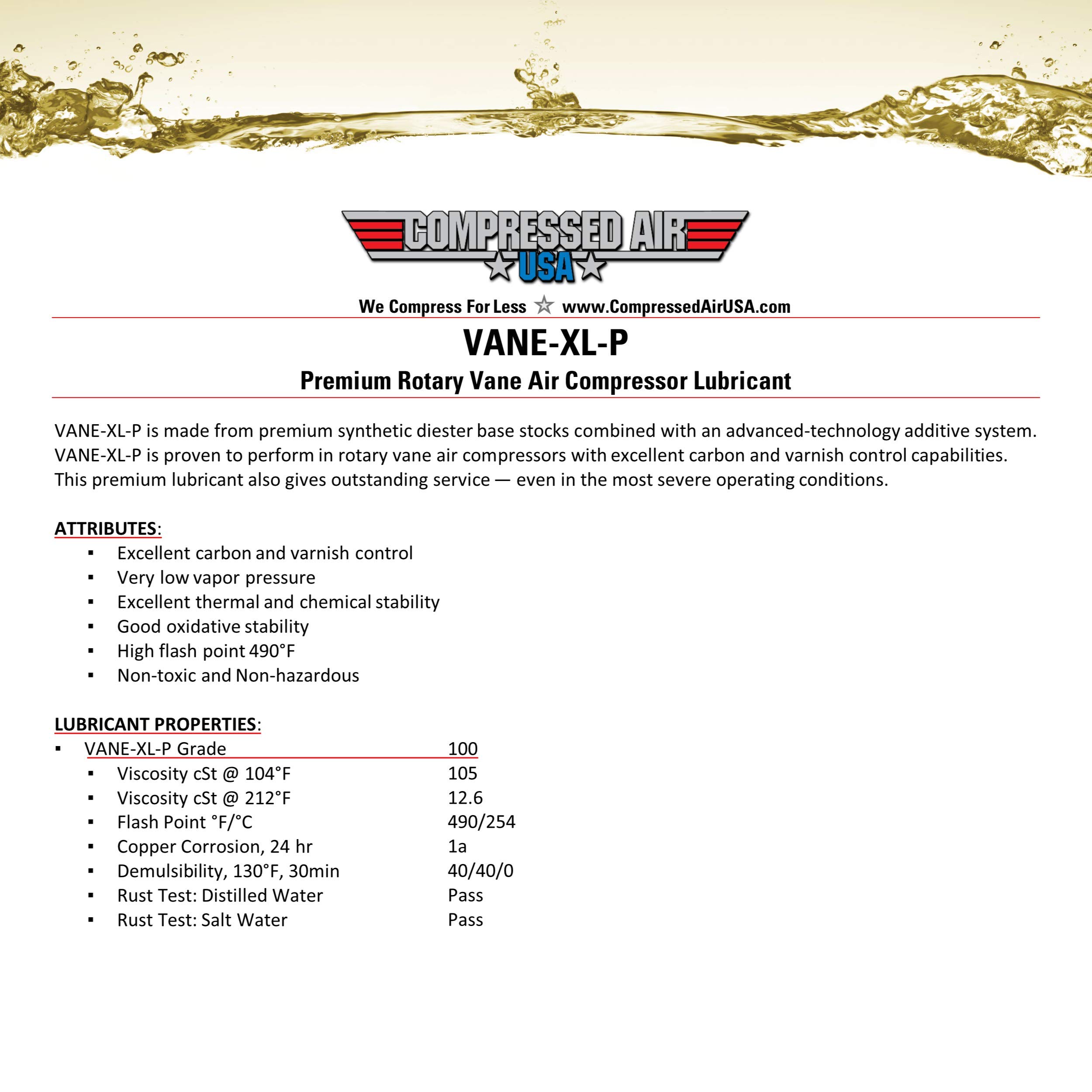 Premium Rotary Vane Air Compressor Lubricant Oil - High Performance Synthetic Lubricating Oil for Air Compressors - 1 Gallon - Extended Life Formula - Ideal for Industrial, Automotive & HVAC Systems