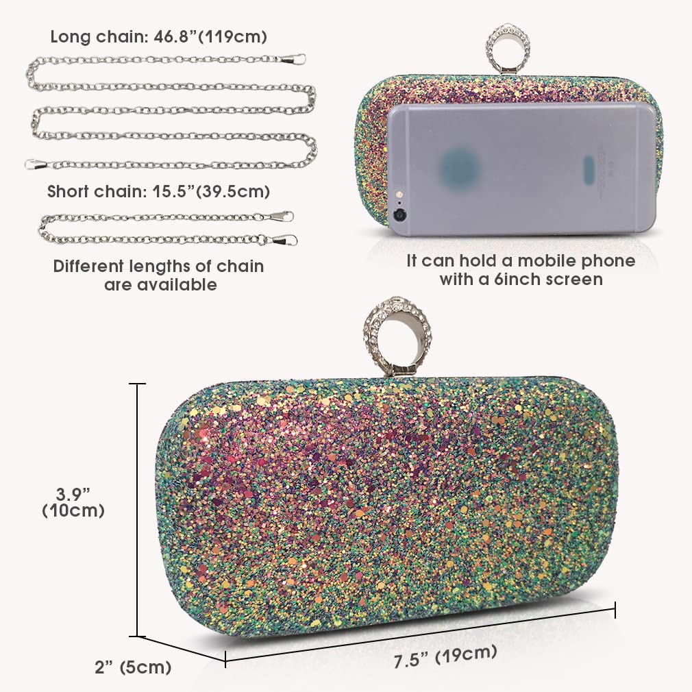 Sparkly Rhinestone Sequin Clutch Bag for Women - Elegant Glitter Evening Handbag with Chain Strap for Wedding, Party, Prom & Date Night | Perfect Bridal Accessory & Formal Event Purse