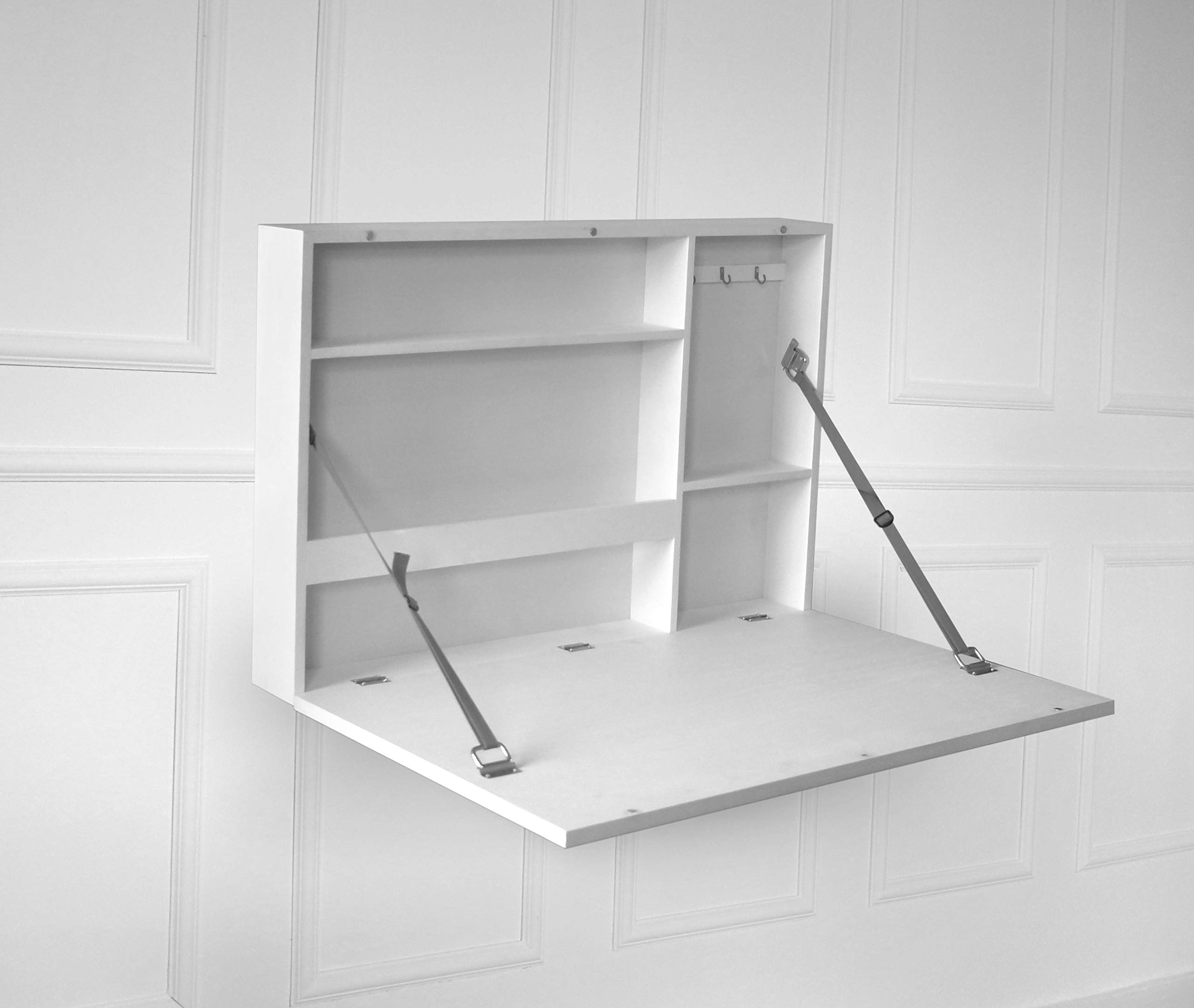 Prinz Wall-Mounted Folding Desk with Chalkboard - 36 x 24 Inches White Floating Desk for Home Office, Space Saving Ready-to-Hang Design with Interior Shelves - Perfect for Small Spaces, Apartments & Work from Home Setup