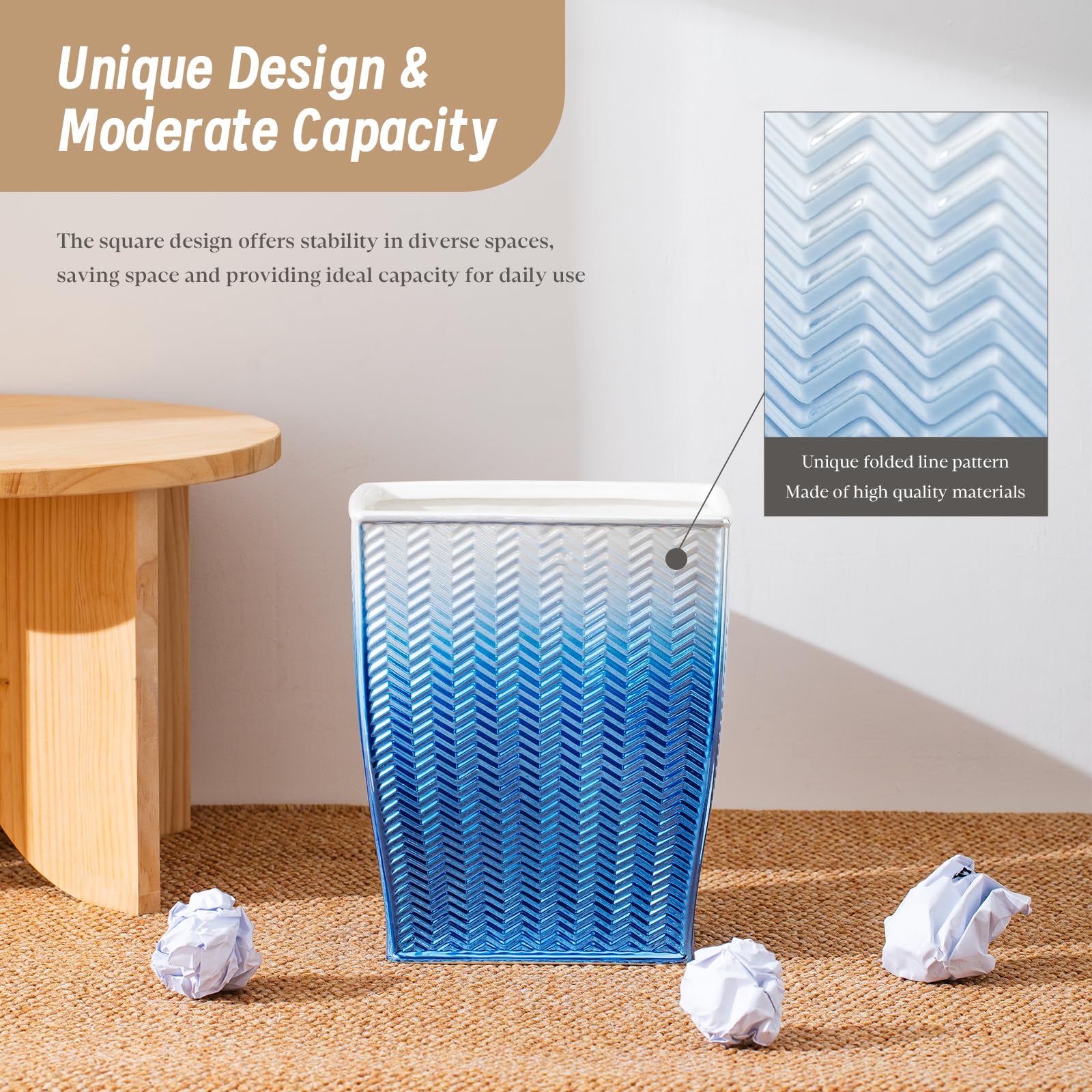 5L Small Blue Trash Can - Stylish 1.32 Gallon Waste Basket for Bathroom, Kitchen, Office & Bedroom | Space-Saving Garbage Bin for Home Decor & Organization