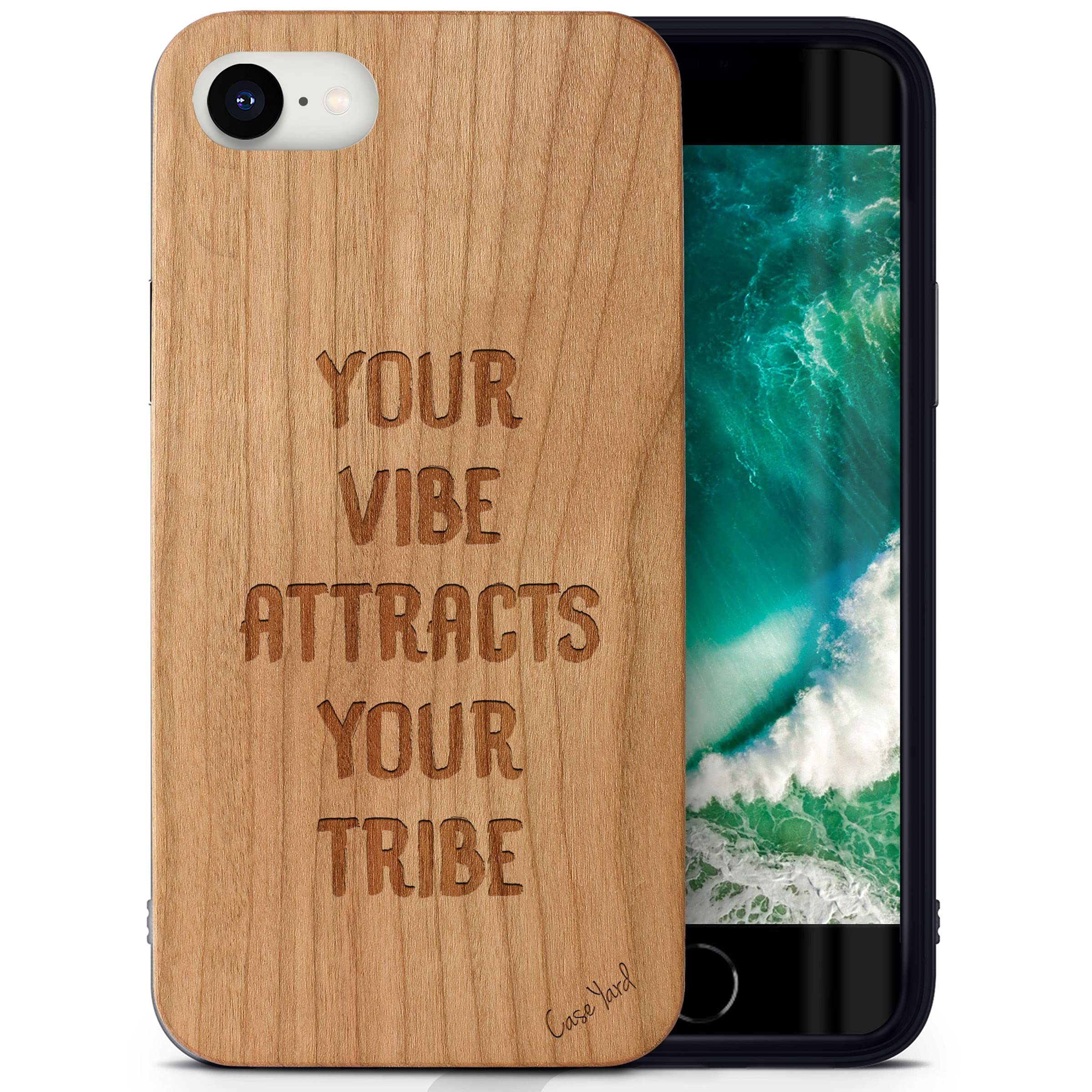 CaseYard Cherry Wood iPhone SE Case - Laser Engraved Vibe Design | Shockproof Slim Fit Protective Cover for Men & Women | Perfect for Outdoor Adventures, Daily Use & Gift Giving