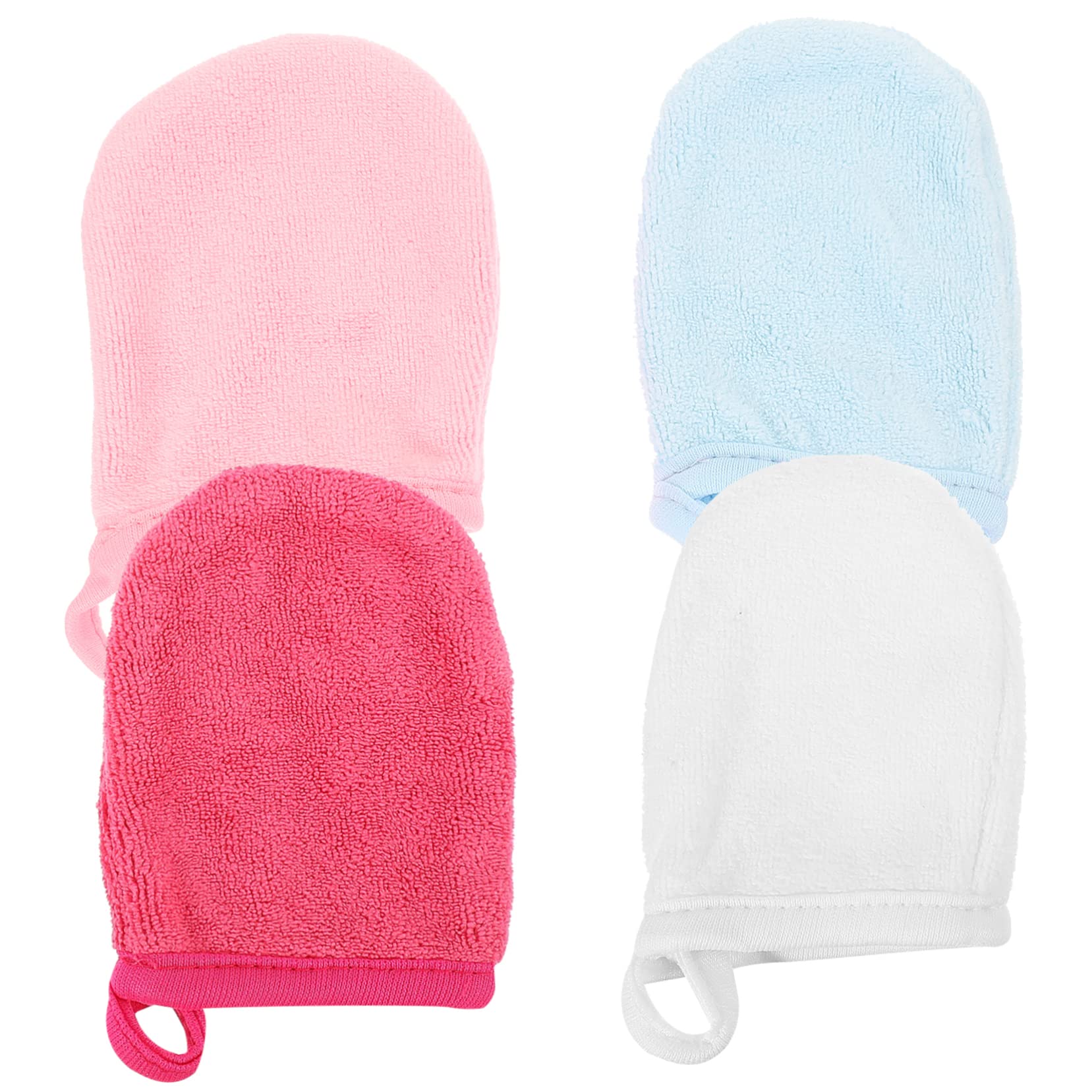 Baluue Makeup Cleaning Gloves Set - 4pcs Soft Fiber Face & Body Cleansing Mitts, Gentle Makeup Remover Towels for Daily Skincare Routine | Perfect for Spa, Travel & Sensitive Skin Care