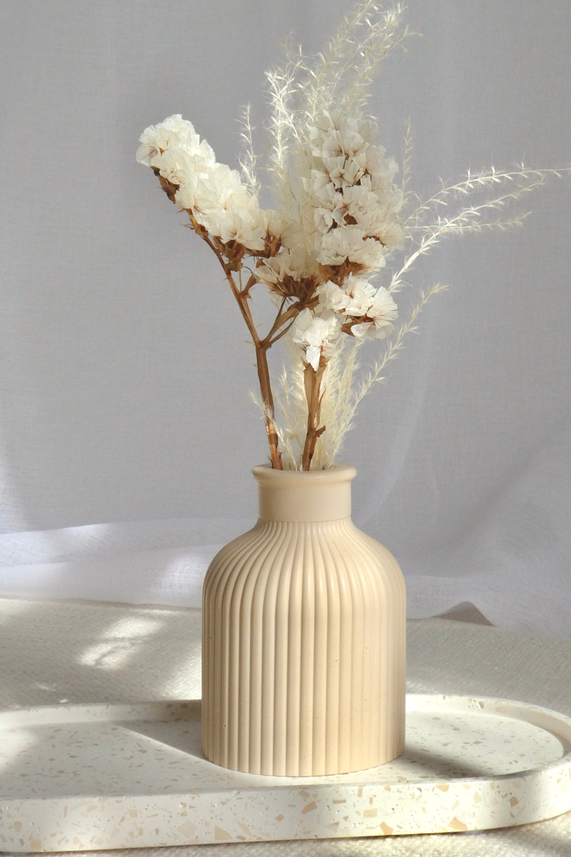 Bud Ribbed Tan 9.5cm Vase - Modern Ceramic Flower Vase for Home Decor, Wedding Centerpieces & Office Desk Decorations