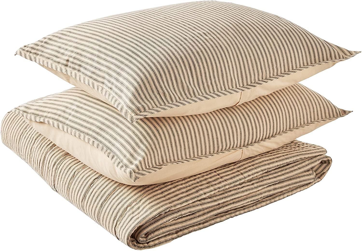 Sawyer Mill Ticking Stripe King Quilt Set - Charcoal Gray | Premium Cotton Bedding for Cozy Sleep | Perfect for Master Bedroom & Guest Room Decor