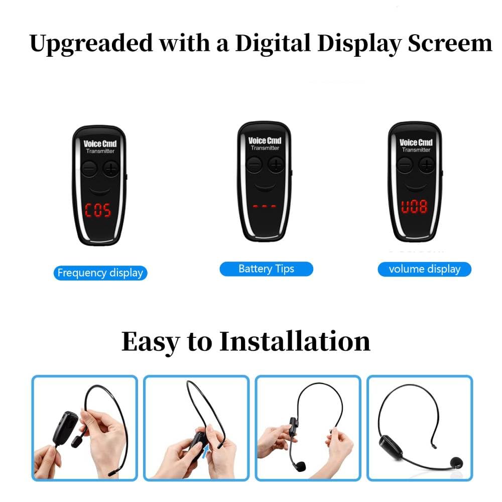 Professional UHF Wireless Microphone Headset System with LCD Screen - 160ft Range, Dual 1/8'' & 1/4'' Plug Options for Headset or Handheld Use - Ideal for Public Speaking, Voice Amplifiers, PA Systems, Church Services & Classroom Teaching