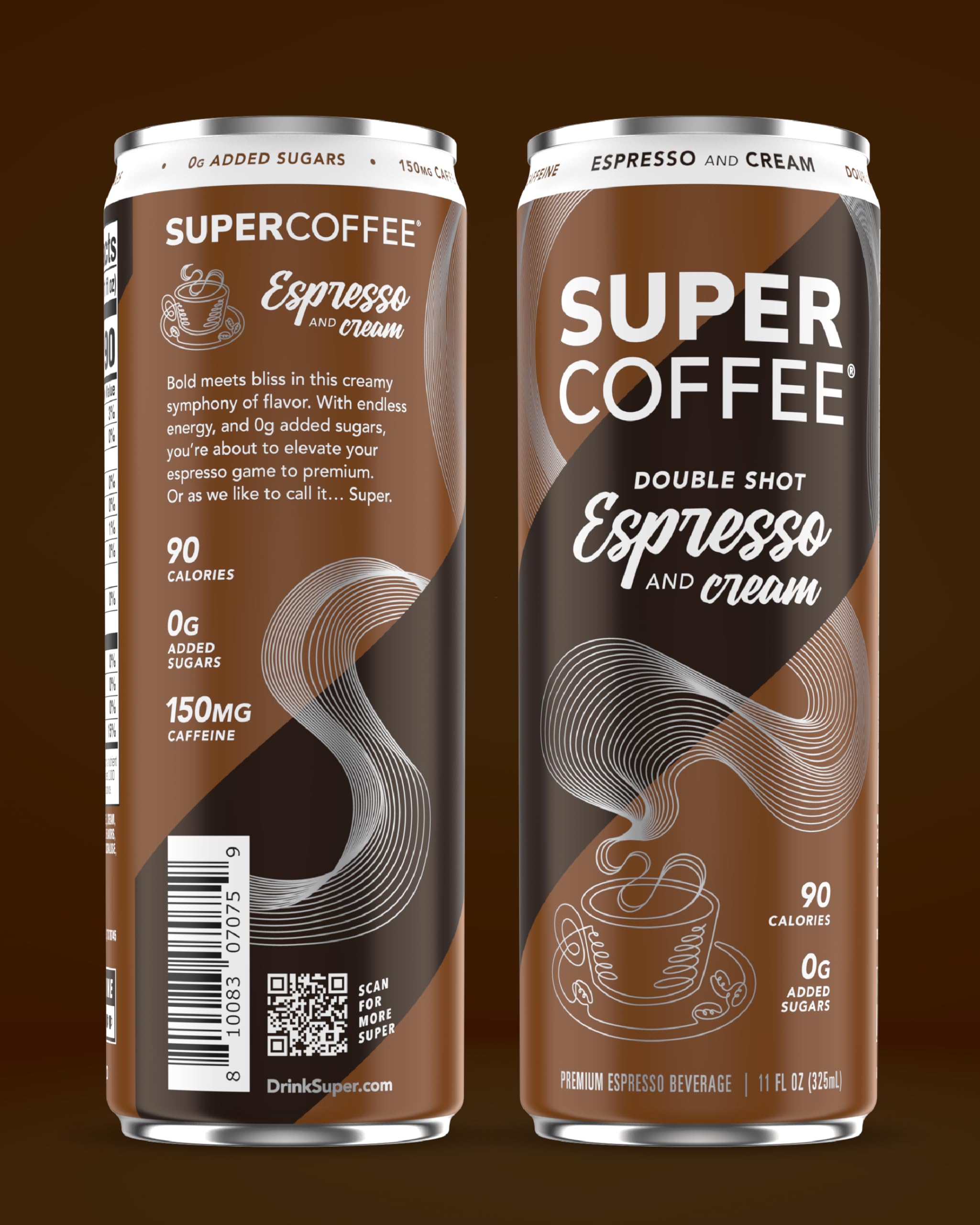 SUPER COFFEE Espresso & Cream Iced Keto Coffee - 0g Added Sugar, 90 Calories, 12 Pack (11 Fl Oz) | Protein Coffee Drink for Energy, Weight Loss & Keto Diet | Soy Free, Gluten Free | Perfect for Morning Boost, Workout Fuel & Office Refreshment