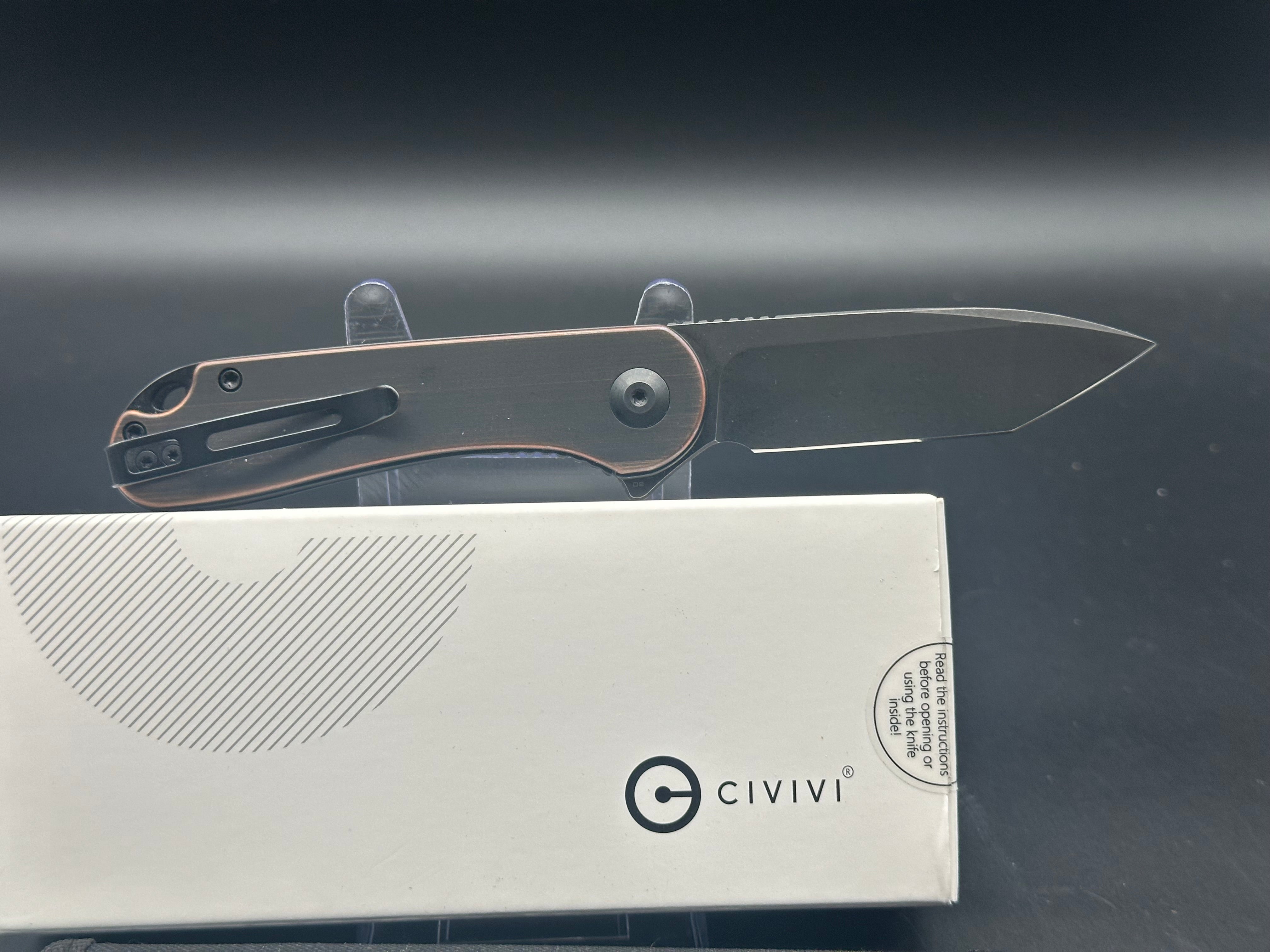 CIVIVI Elementum Folding Pocket Knife - Black Hand-Rubbed Copper Handle, EDC Knife for Camping, Hiking & Everyday Carry