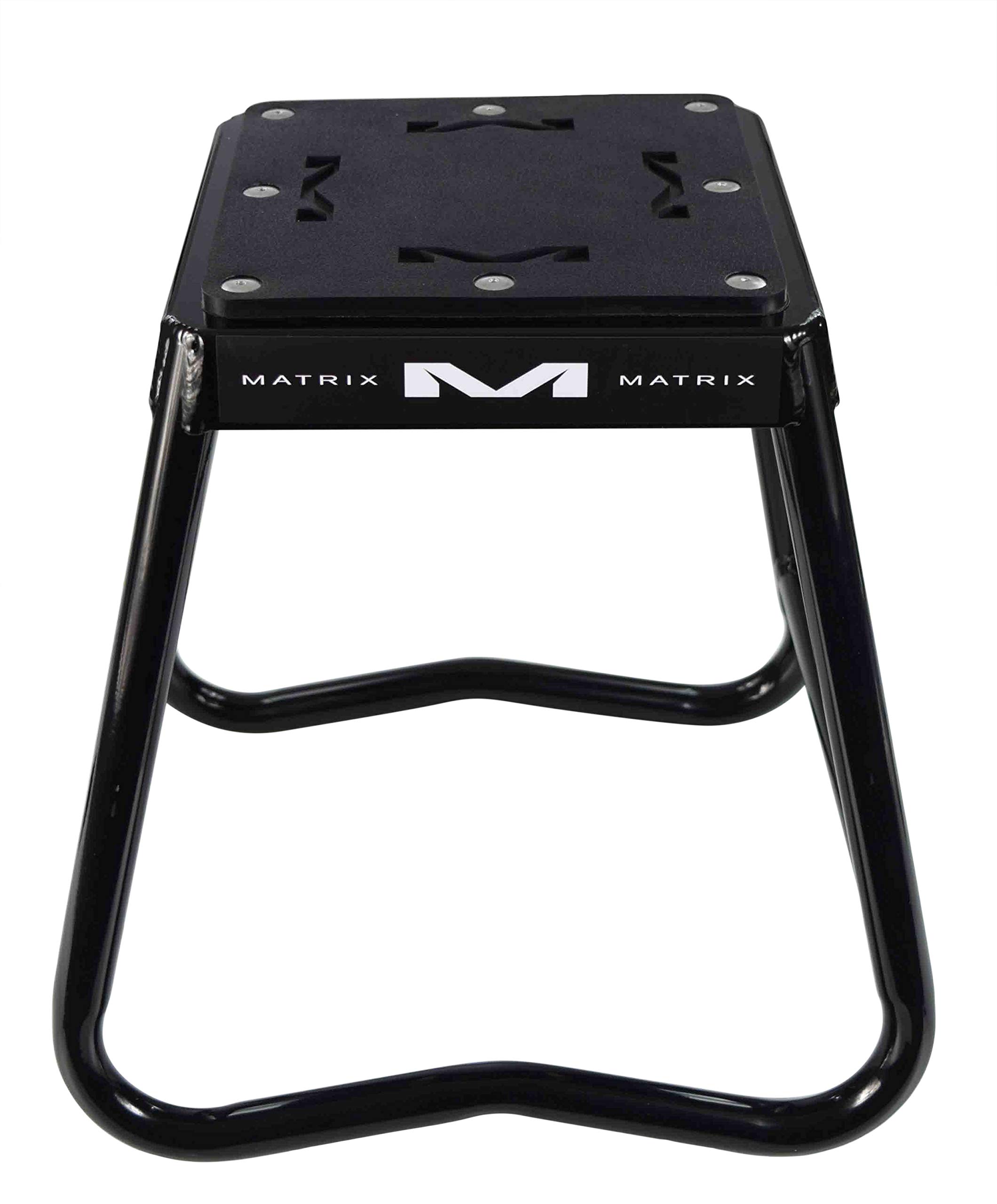 Matrix Concepts A2 Aluminum Stand - High-Quality Aircraft Tubing with Anti-Rock Technology for 50cc, 65cc & 85cc Dirt Bikes - Includes Sticker Pack (Black) - Ideal for Motocross, Pit Bike Maintenance & Garage Storage