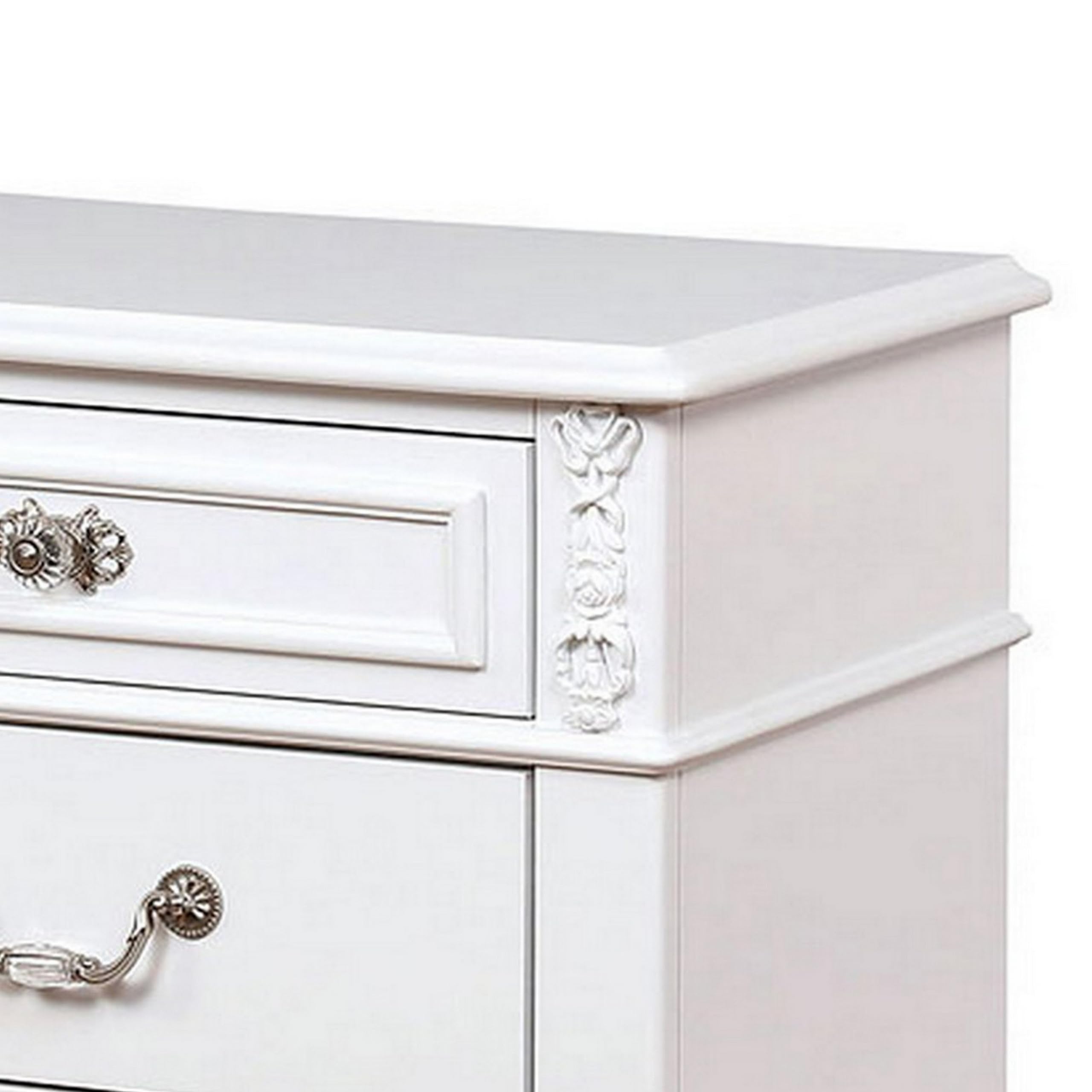 Benjara White Nightstand with 3 Drawers & Built-in USB Port - Perfect for Bedroom Storage & Charging Devices