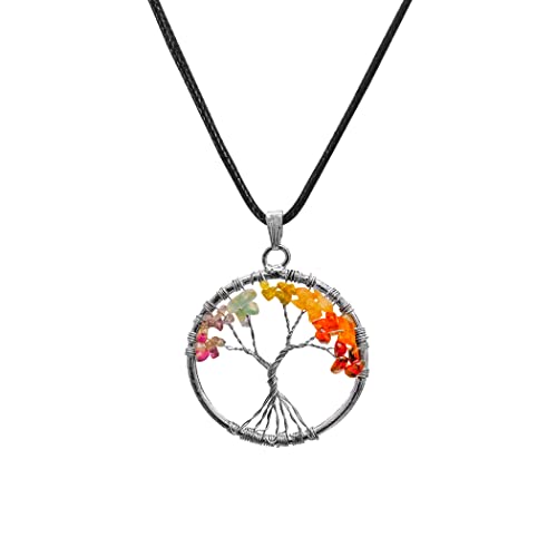 Seven Chakra Crystal Necklace with Tree of Life Pendant - Handmade Spiritual Jewelry for Women - Healing Energy Chakra Necklace - Meaningful Gift for Meditation, Yoga & Positive Energy