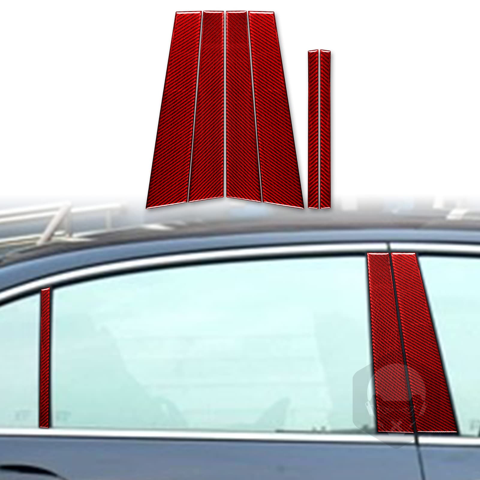 2014-2017 Honda Accord B-Pillar Cover - Real Carbon Fiber Sticker | Car Window Pillar Post Trim Panel | Exterior Auto Accessories (Red) | Enhances Style & Protects from Scratches for Daily Driving & Car Shows