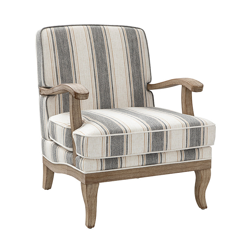 Randolph Romantic Upholstered Stripes Armchair with Solid Wood Armrests - Comfortable Living Room Accent Chair for Home Decor & Relaxation