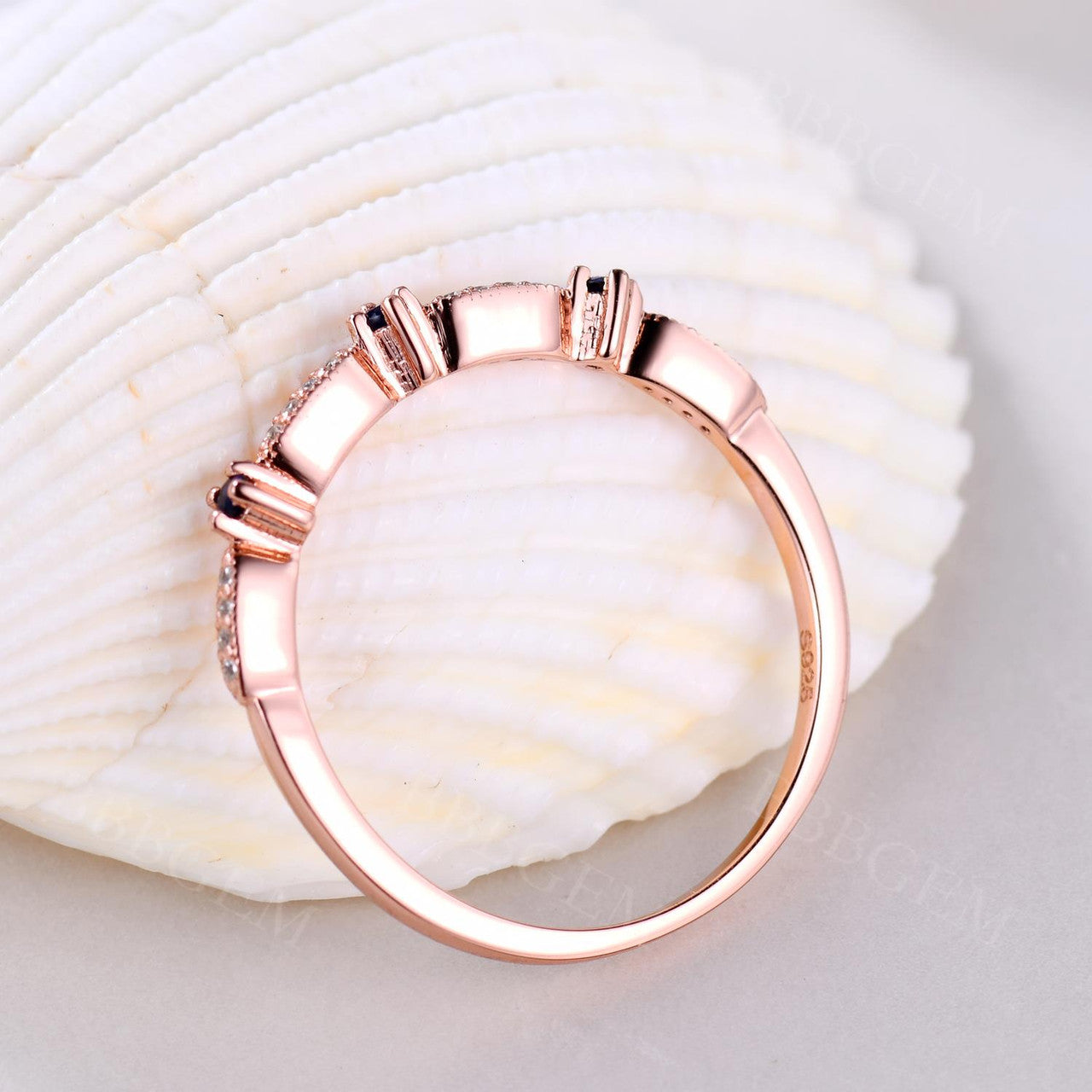 Exquisite Sapphire & Diamond Wedding Ring - Half Eternity Matching Band in Rose Gold | Perfect for Anniversaries, Engagements & Bridal Jewelry Sets