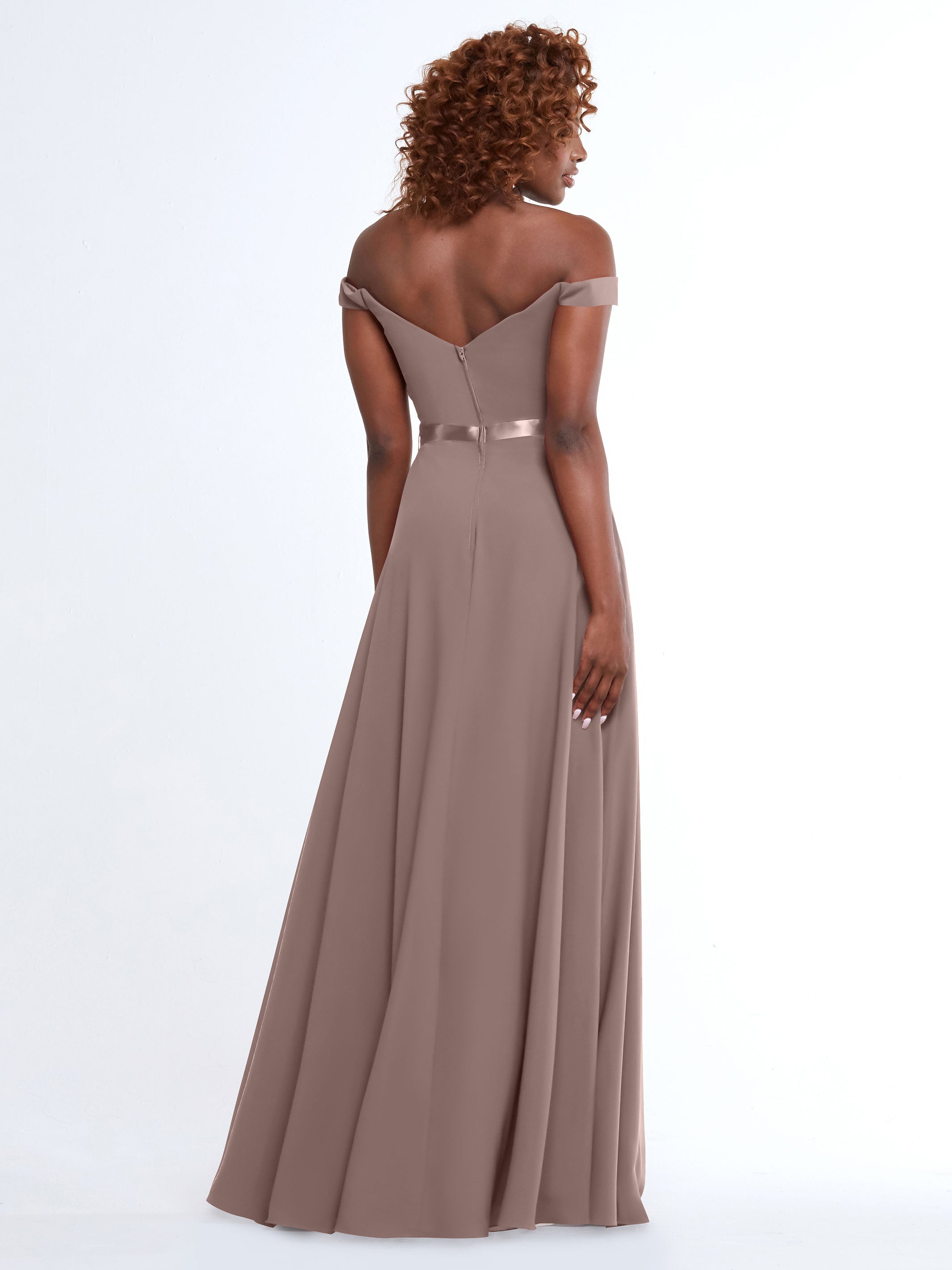 Off Shoulder A-Line Chiffon Bridesmaid Dress with Sash - Elegant & Flowy for Weddings, Parties & Special Occasions