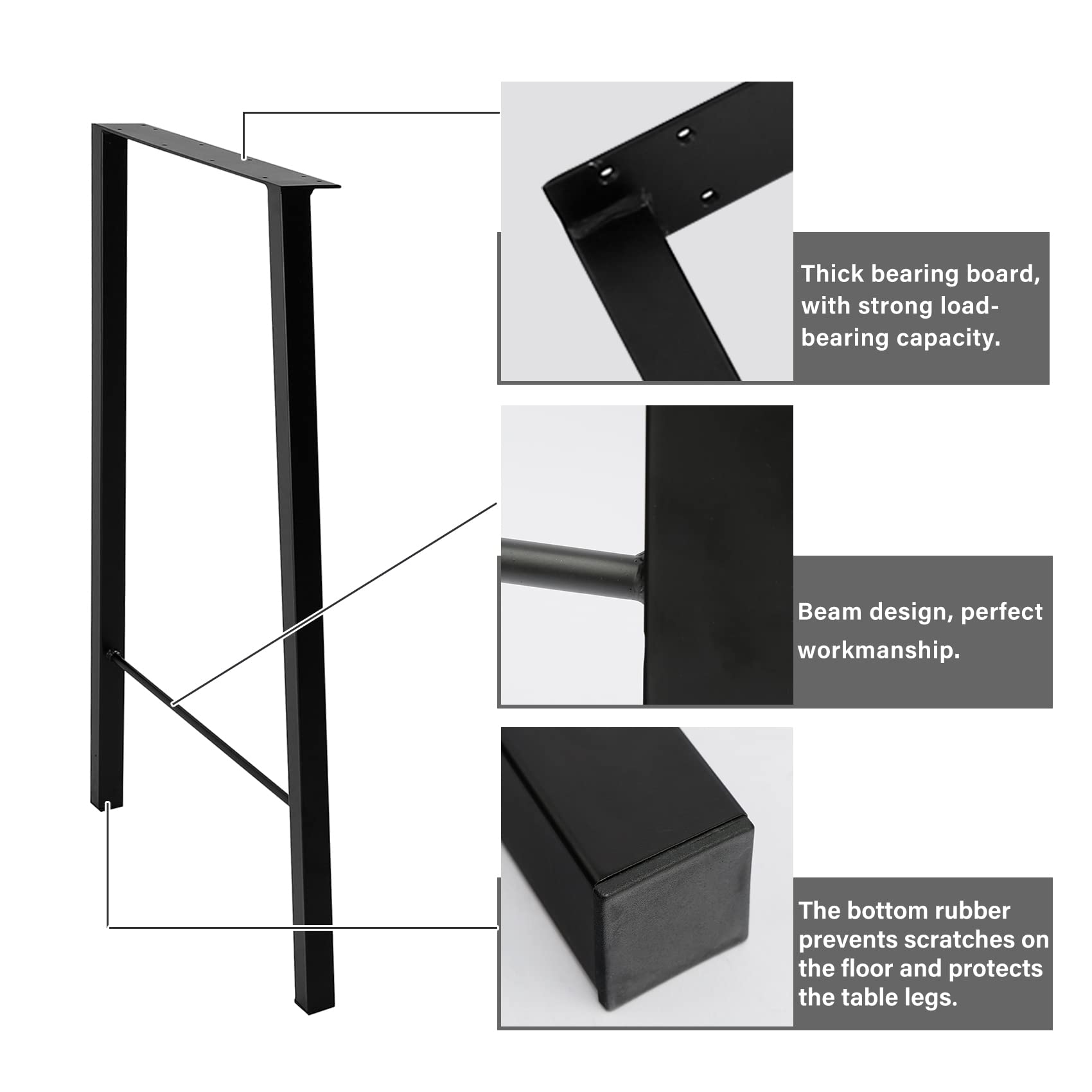 TENGCHANG 30 Inch Heavy Duty Metal Table Legs - Set of 2, Black Industrial Style Dining Table/Desk Supports for Home Office, Restaurant & DIY Furniture Projects