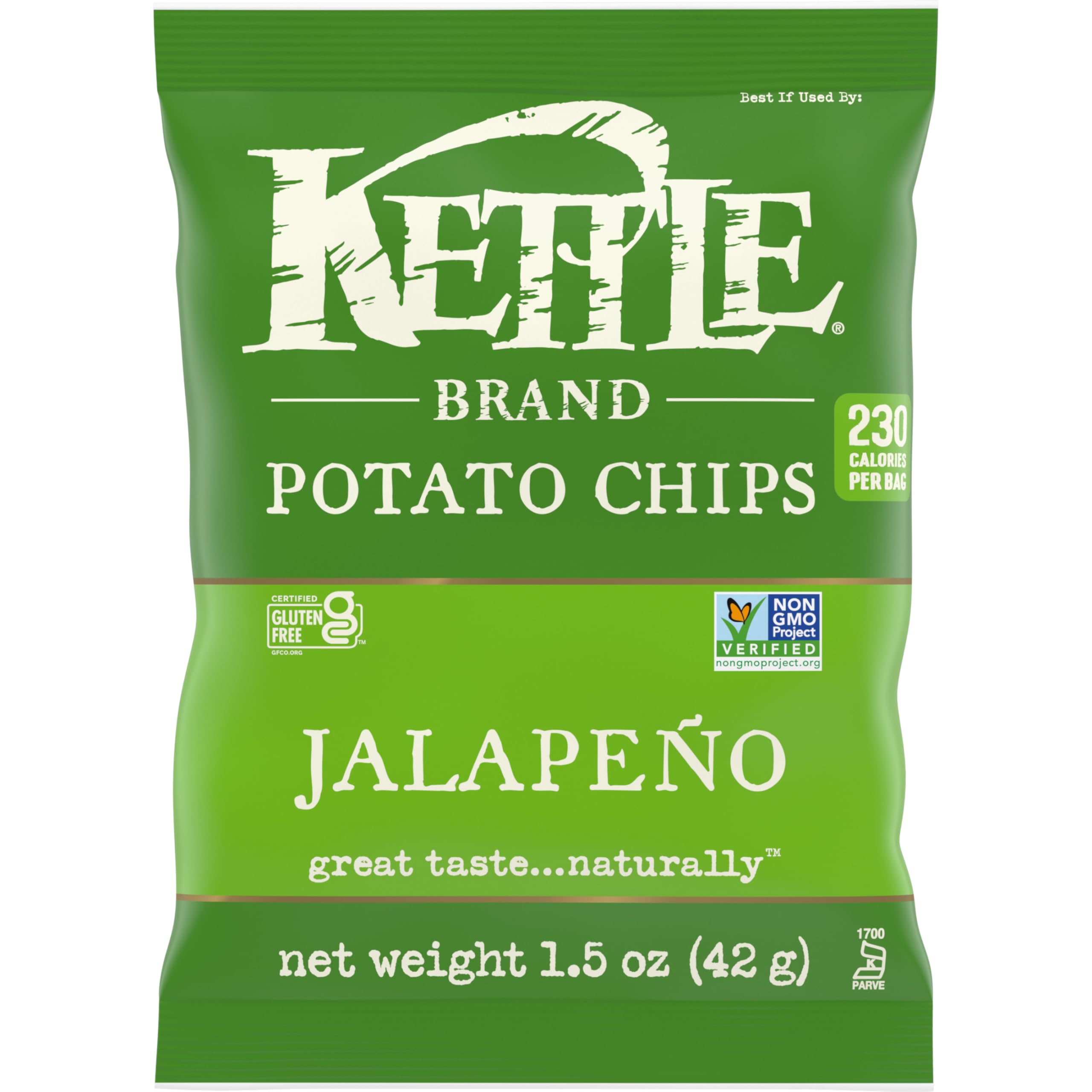 Kettle Brand Jalapeno Flavored Potato Chips - 1.5 Oz Snack Bags (Pack of 24) | Crunchy Spicy Snacks for Parties, Picnics & On-the-Go | Gluten-Free & Non-GMO