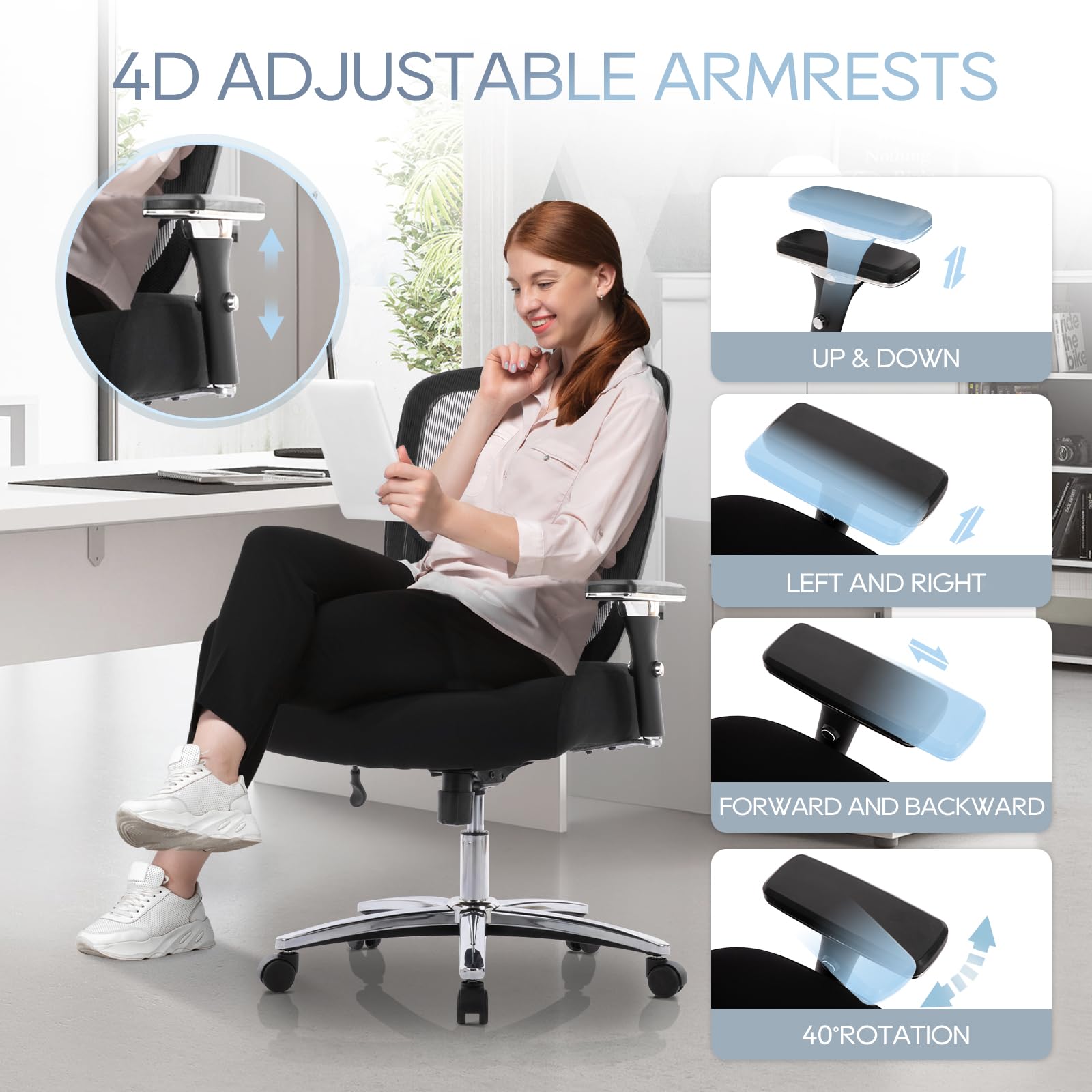 Heavy Duty Big and Tall Office Chair 500lbs - Ergonomic Executive Chair for Large People, Wide Seat Computer Desk Chair with Adjustable Armrest & Thick Cushion - Black - Perfect for Home Office, Gaming and Long Work Sessions