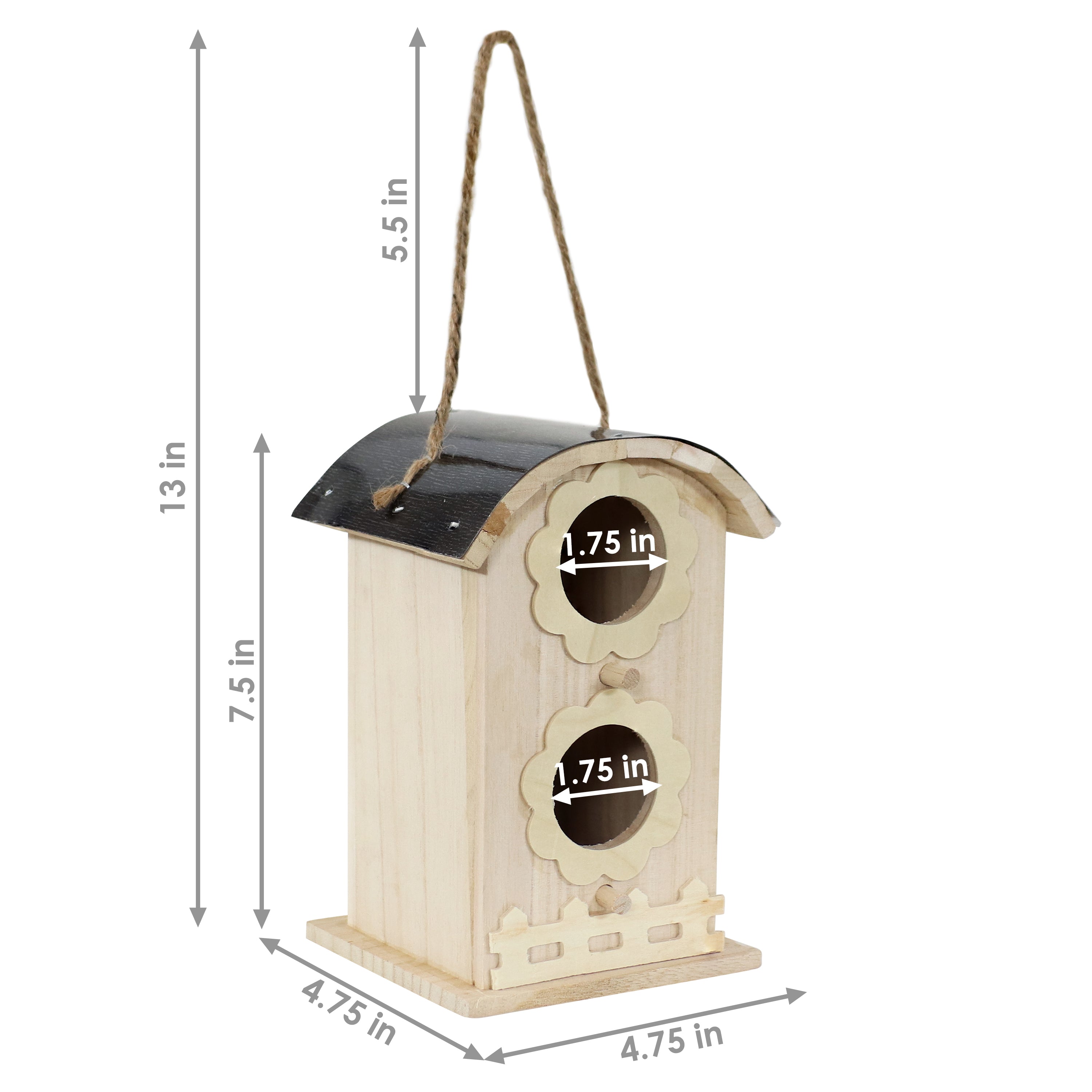Sunnydaze Wooden Bungalow Outdoor Hanging Bird House - Natural Wood Bird Feeder for Garden, Patio & Backyard - Attracts Wild Birds for Birdwatching & Nature Lovers