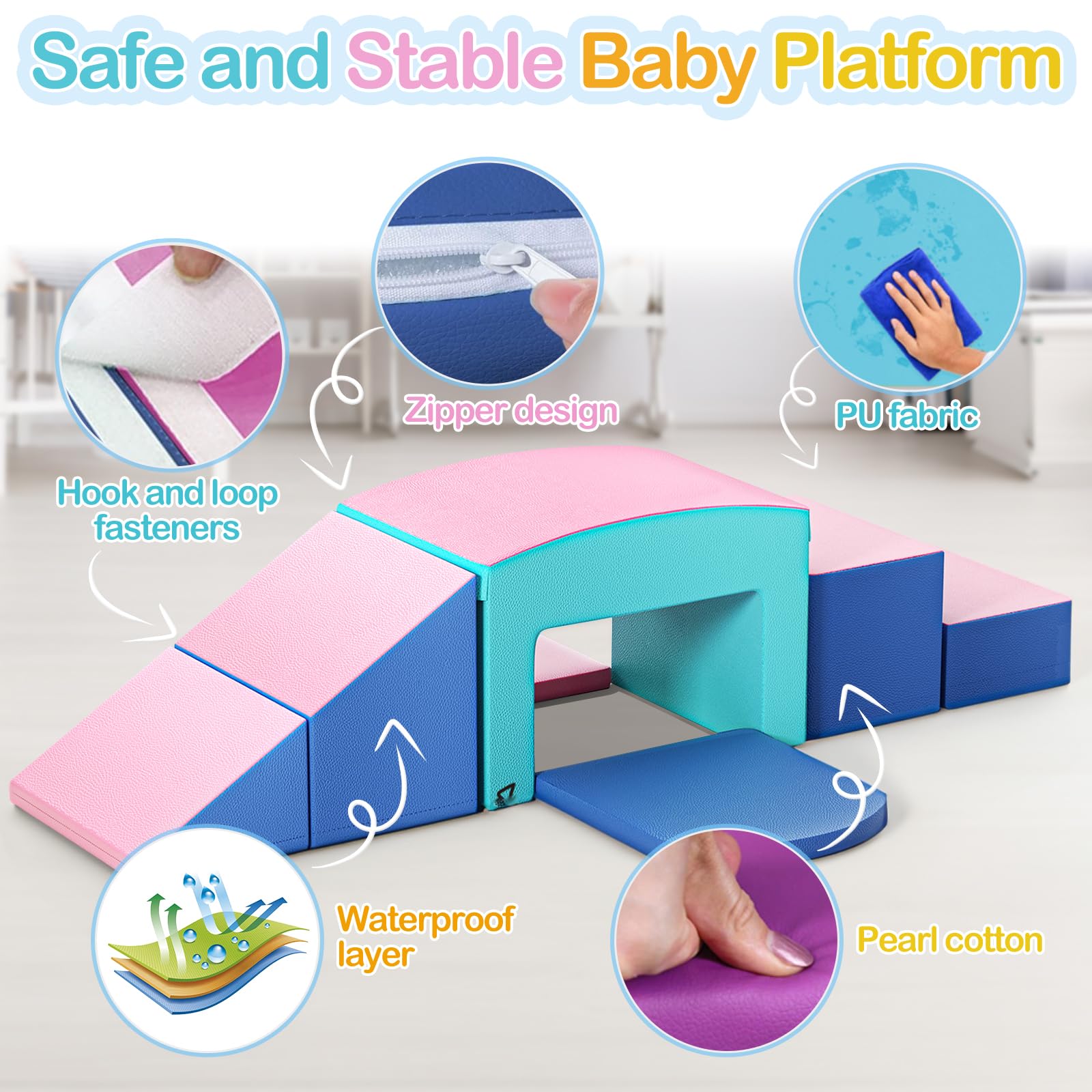 SURPCOS 6-Piece Soft Foam Climbing Set for Toddlers 1-3 Years - Indoor Play Gym with Slide, Stairs & Ramp - Safe Crawl & Climb Activity Toys for Kids (Pink) | Perfect for Home Playrooms, Daycare Centers & Preschool Motor Skill Development
