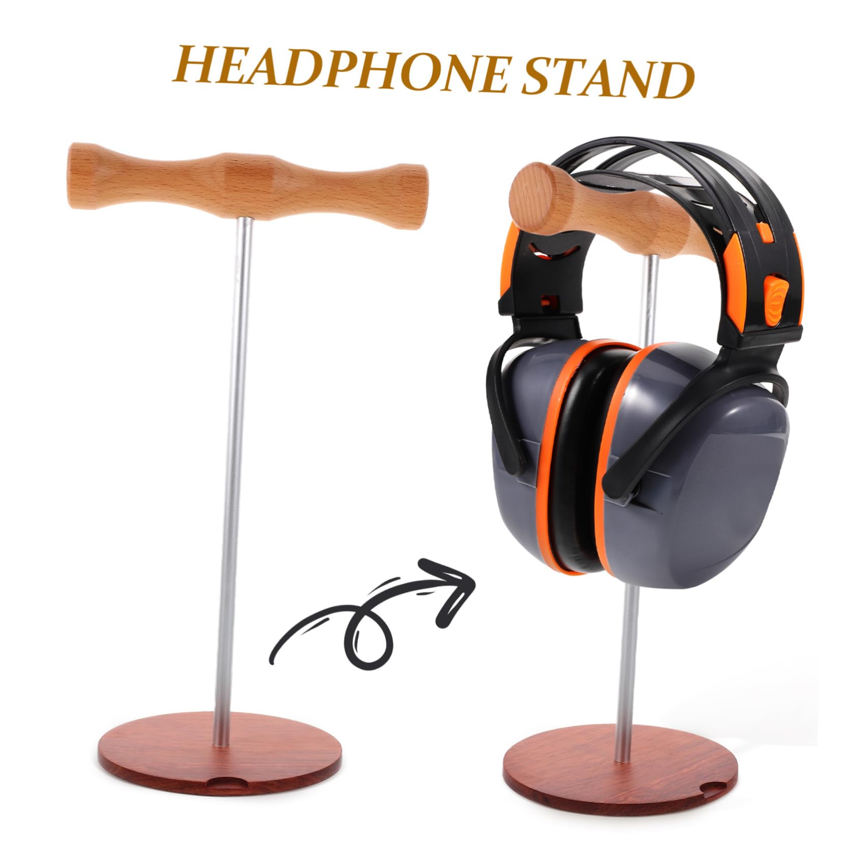 Premium Wooden Headphone Stand with Metal Rod - Elegant Display Holder for Headphones & Earphones - Perfect for Home, Office & Gaming Setup
