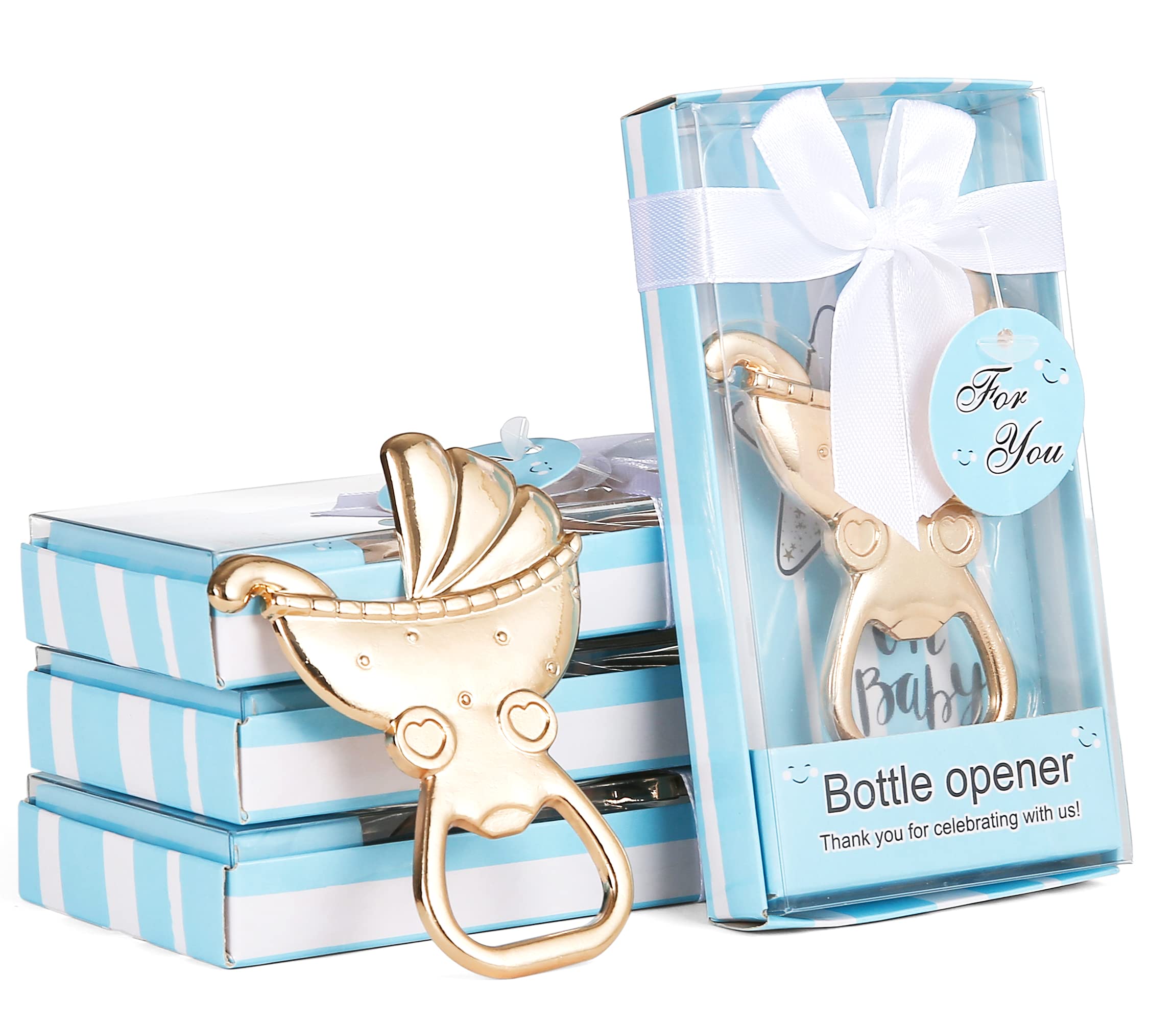 12-Pack Baby Carriage Bottle Opener - Blue Baby Shower Favors for Guests, Gender Reveal Party Souvenirs & Decorations | Perfect for Boy Baby Showers, Newborn Celebrations & Keepsake Gifts
