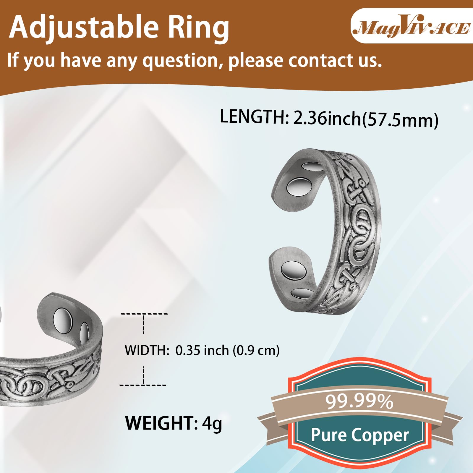 Pure Copper Magnetic Ring for Women - Hypoallergenic Jewelry with Healing Magnets - Elegant & Stylish for Daily Wear, Meditation, and Pain Relief