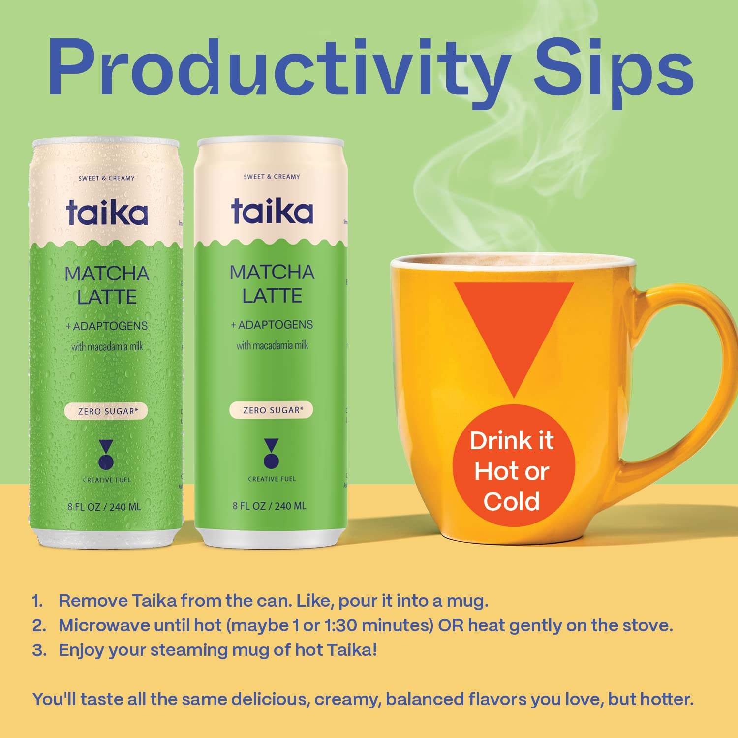 Organic Ceremonial Grade Matcha Latte with Ashwagandha - Taika Iced Matcha Latte, 8 Fl Oz (Pack of 12) | Perfect for Energy Boost, Focus & Relaxation at Work, Gym or Home