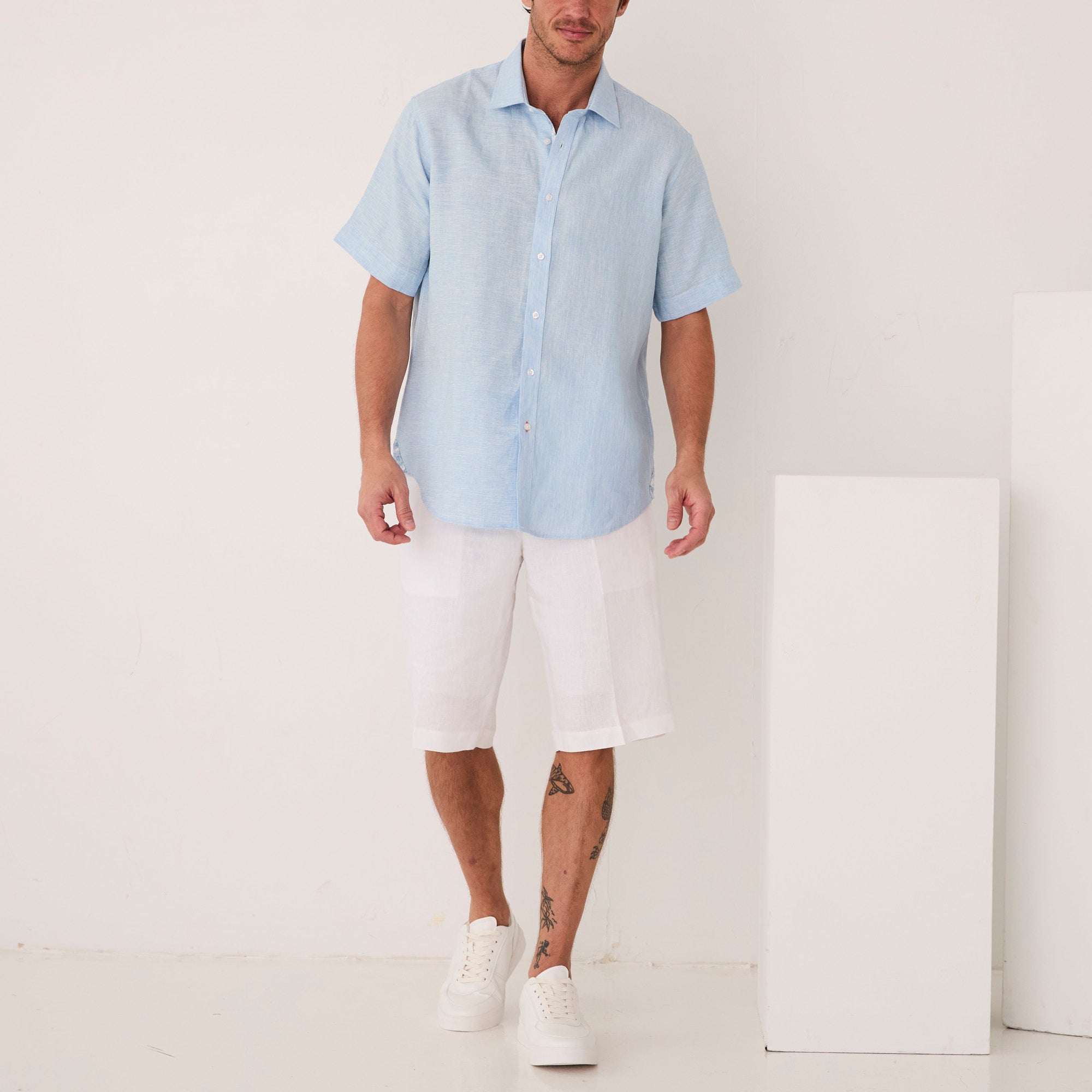 Premium 100% Linen Men's Short Sleeve Shirt - Breathable & Comfortable Summer Casual Wear for Outdoor Activities & Travel