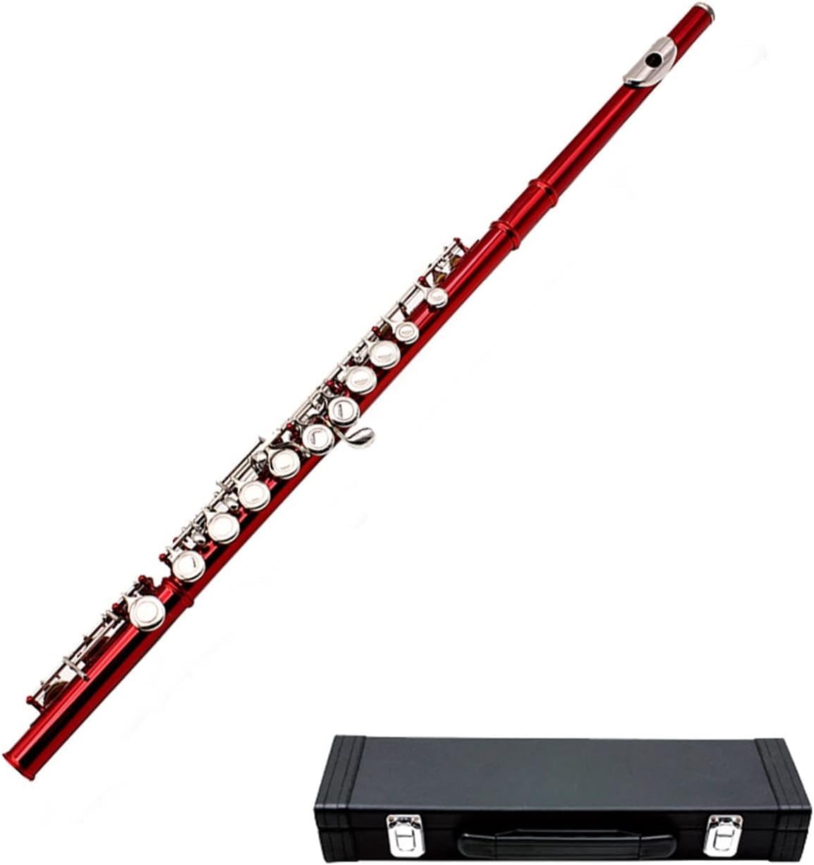 Professional 16-Hole C Tune Nickel Flute for Beginners - Student Musical Wind Instrument with Case & Cleaning Kit - Perfect for School Band, Practice & Performances