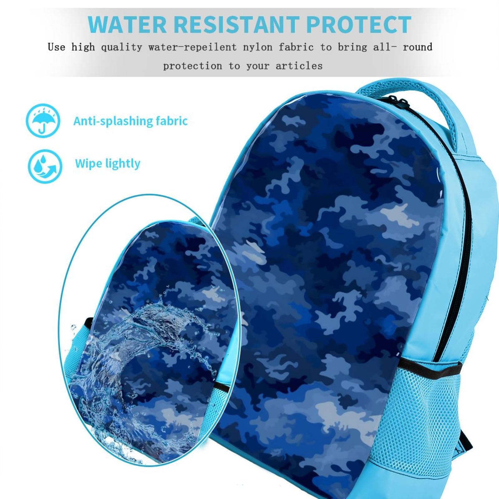 Lightweight Travel Backpack - Small Carry On Backpack with Abstract Blue Camouflage Design - Perfect for Airplane, Hiking & Daily Commute