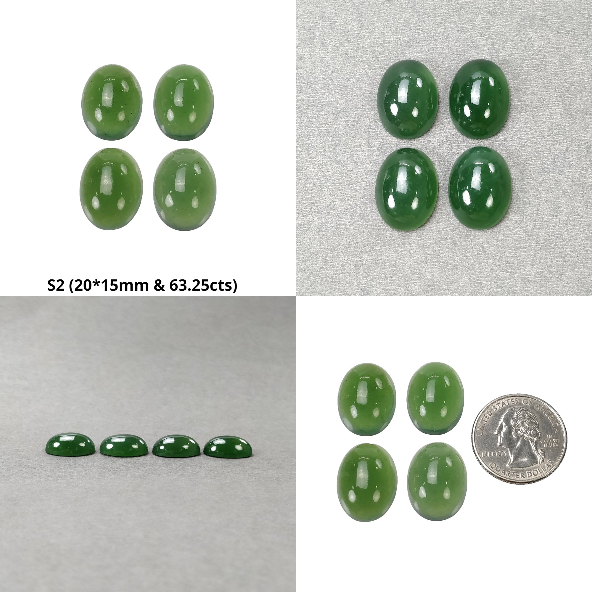 Natural Untreated Green Serpentine Gemstone Cabochon - 20x15mm Oval Antigorite Serpentine (4pcs Set) for Jewelry Making, Wire Wrapping & Healing Crystals