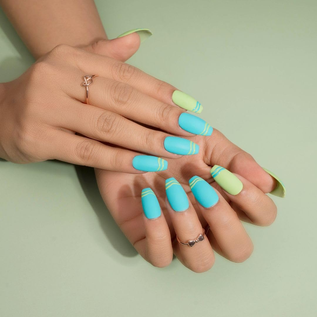 NailKnack® Premium Fake Press-On Nails - 20pc Bright Summer Matte Set | Reusable Full Coverage Artificial Nails with UV Gel Polish Coating | Easy to Apply & Time-Saving | Perfect for Parties, Weddings, Vacations & Daily Wear | Both Hand Nail Extensions