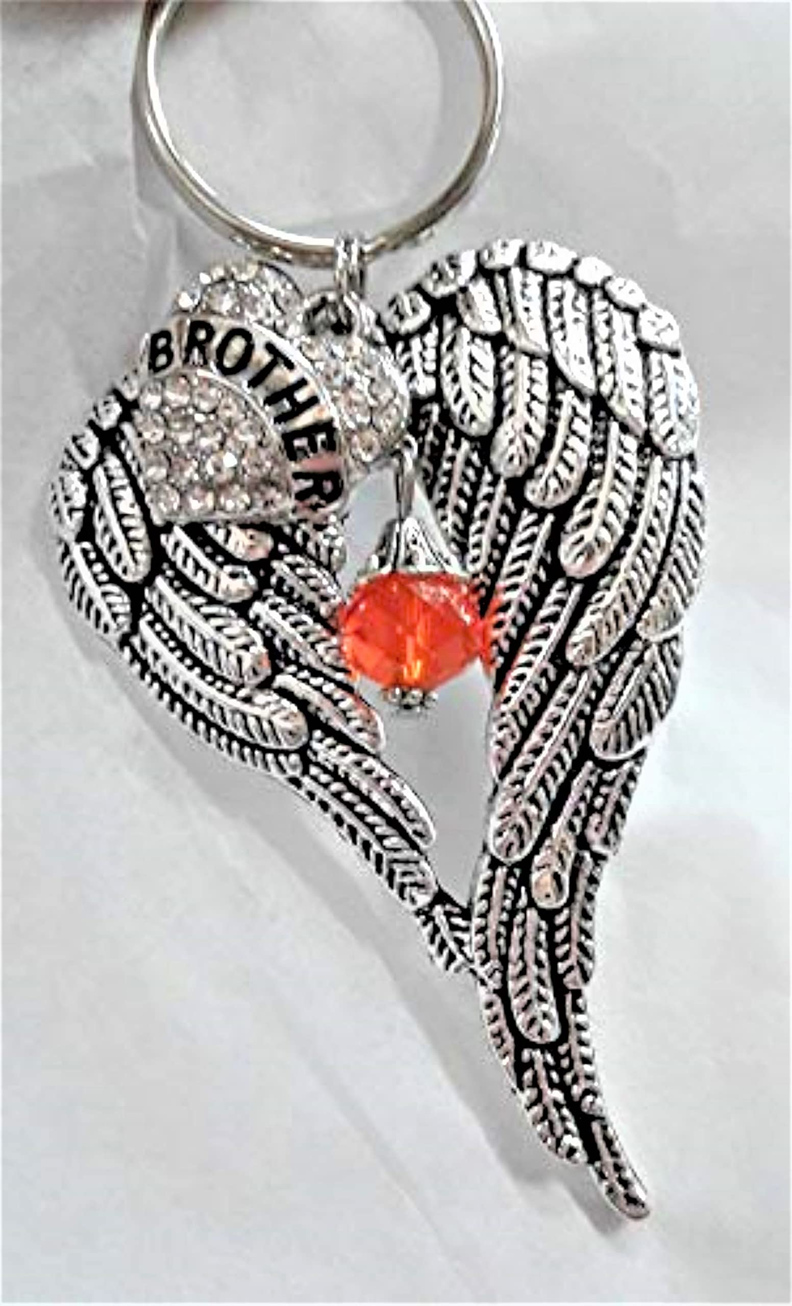 Brother Memorial Keychain - Angel Wings & Crystal Heart Sympathy Gift for Loss - Perfect for Funerals, Memorials, and Keepsakes