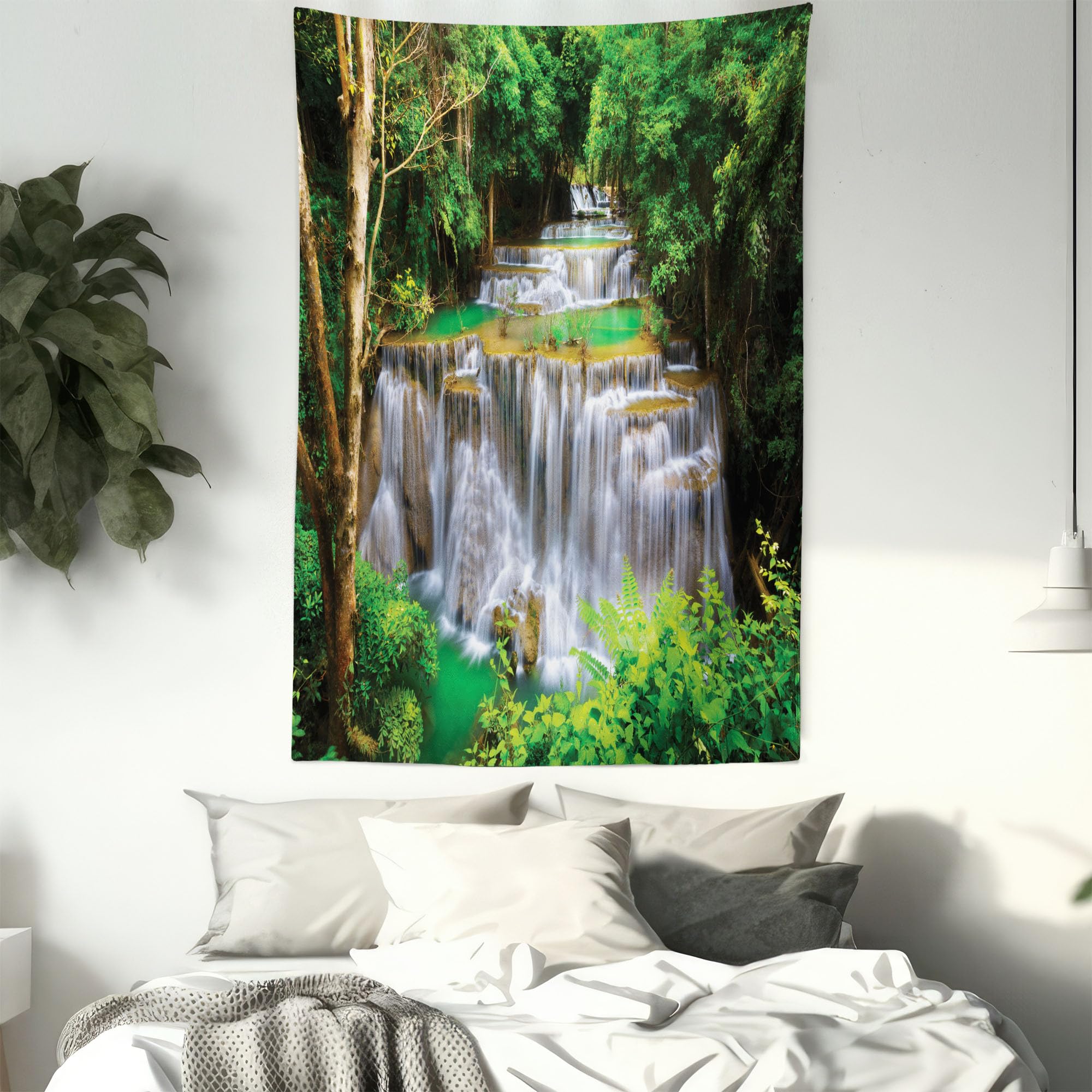 Ambesonne Waterfall Tapestry - Scenic View of Kanchanaburi Waterfall Stream Through Forest - 60