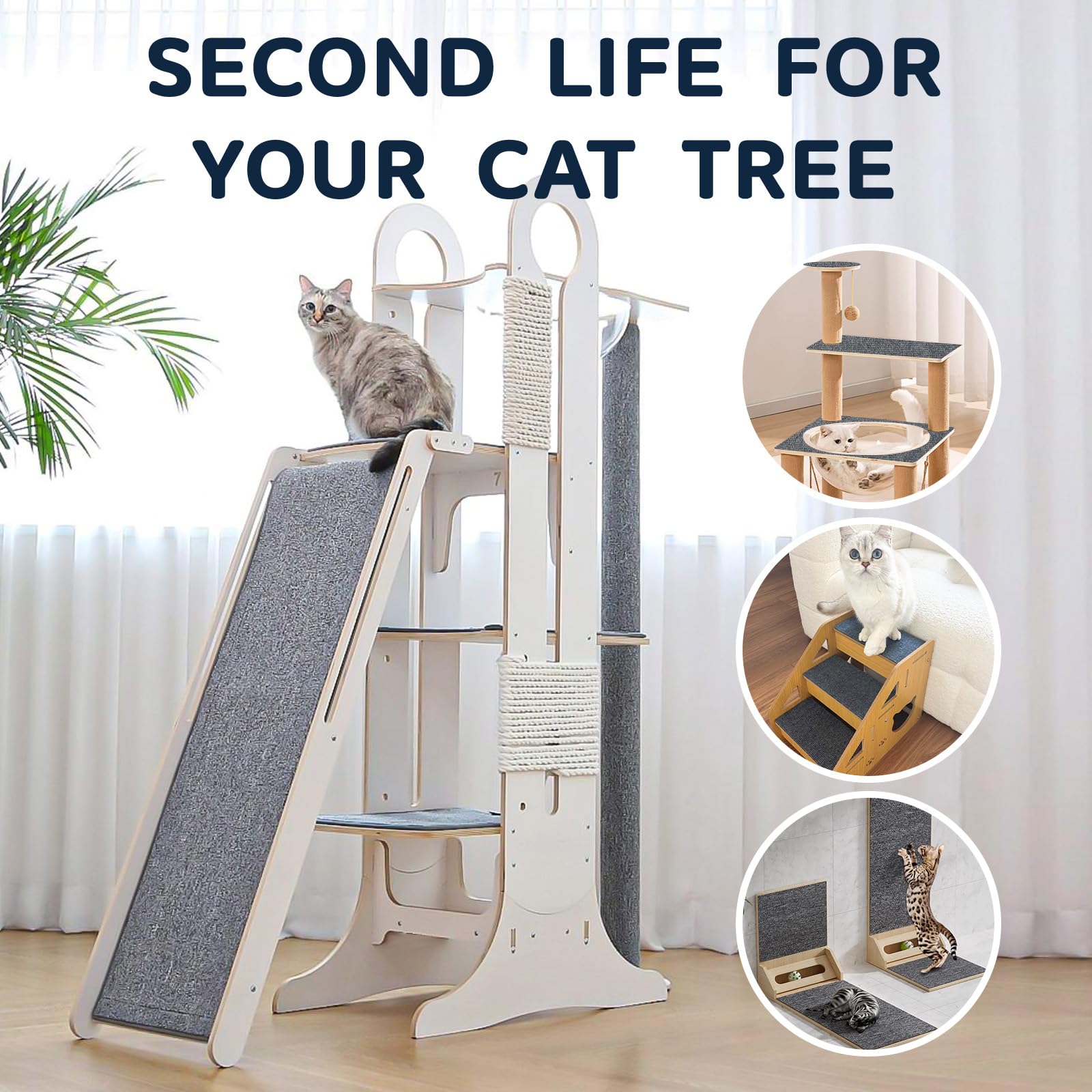 78.7x15.8 Inch Self-Adhesive Cat Scratching Mat - Replacement for Cat Tree Post & Wall Shelves, Furniture Protector for Couch & Sofa - DIY Climbing Scratcher for Kittens & Adult Cats - Perfect for Living Room, Bedroom & Home Decor