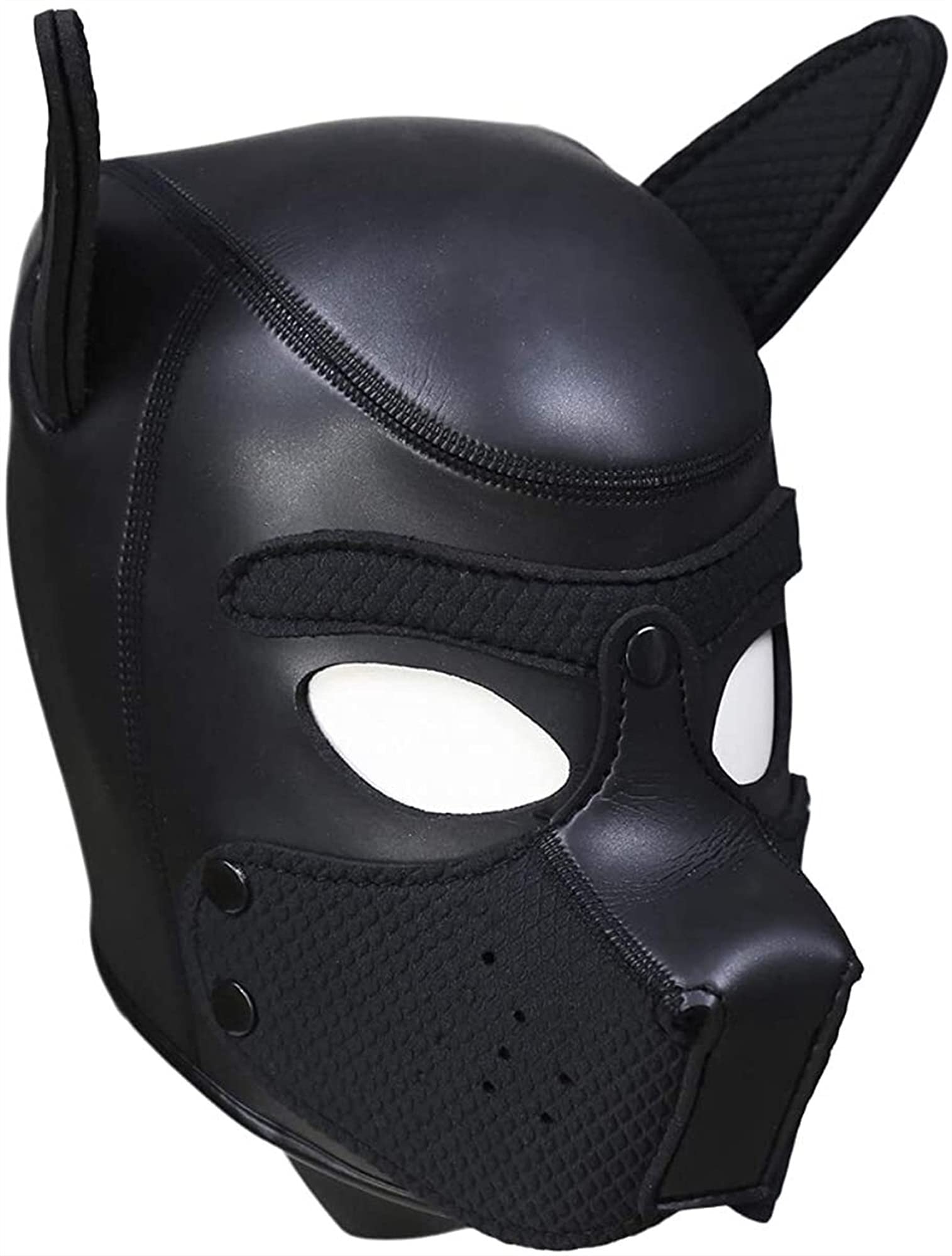 Soft Latex Dog Mask with Ears & Removable Mouth - Realistic Puppy Play Mask for Halloween Costume, Cosplay, Pet Role Play & Furry Parties (Black)
