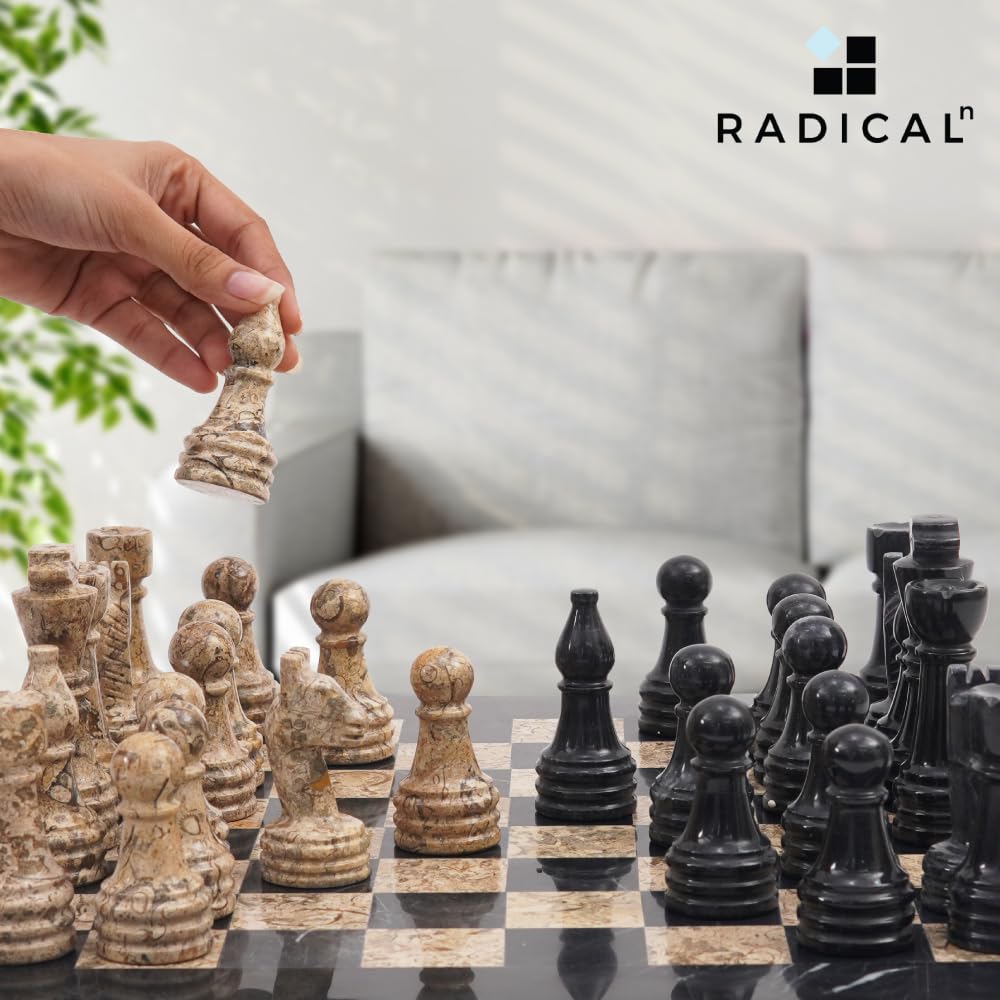 Premium Handmade Marble Chess Set with Storage Box - 15