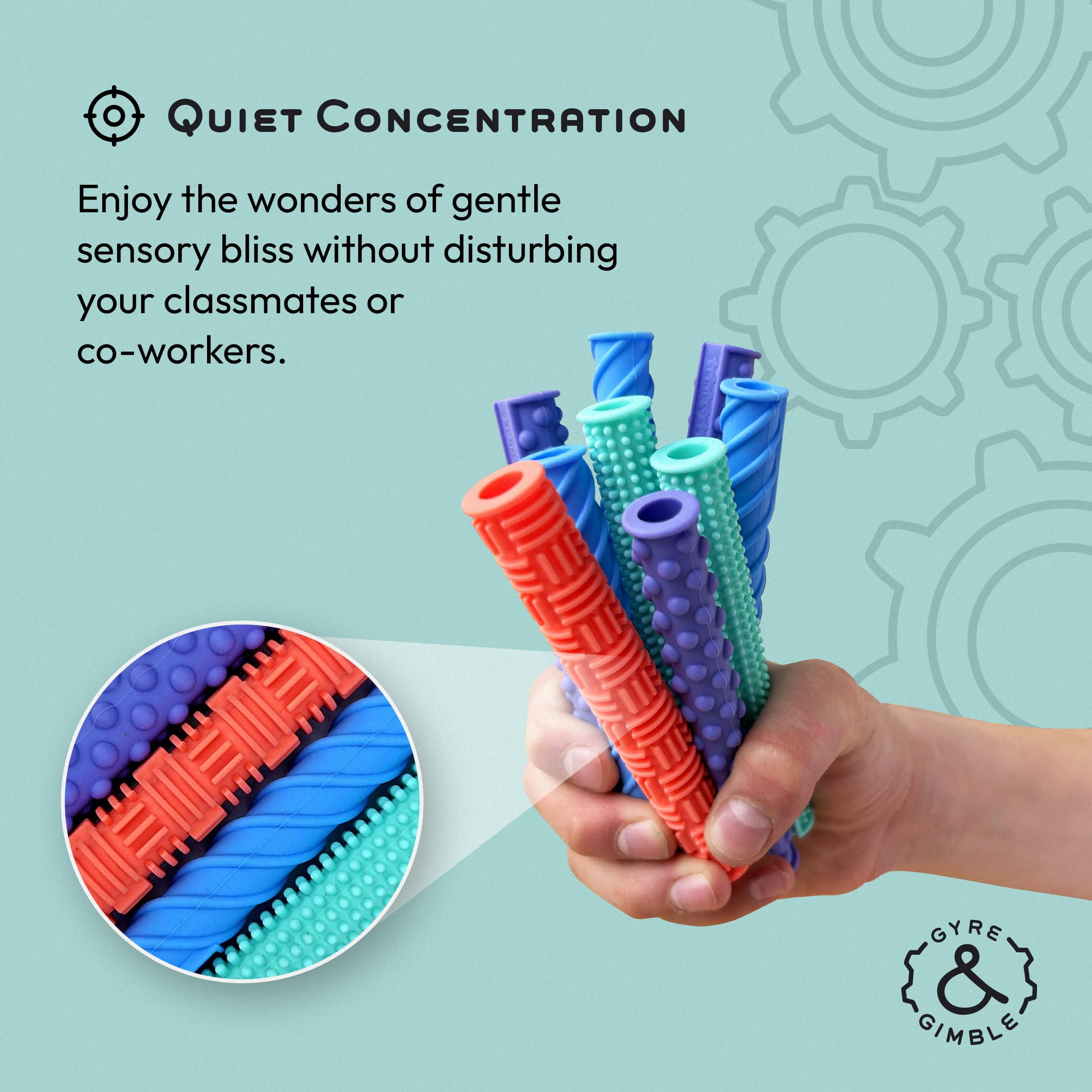 Gyre & Gimble Textured Silicone Pencil Fidget Sleeves - 4 Pack with 2 Mechanical Pencils for Stress Relief & Focus - Quiet Sensory Fidget Toy for Office, School & ADHD Anxiety Relief