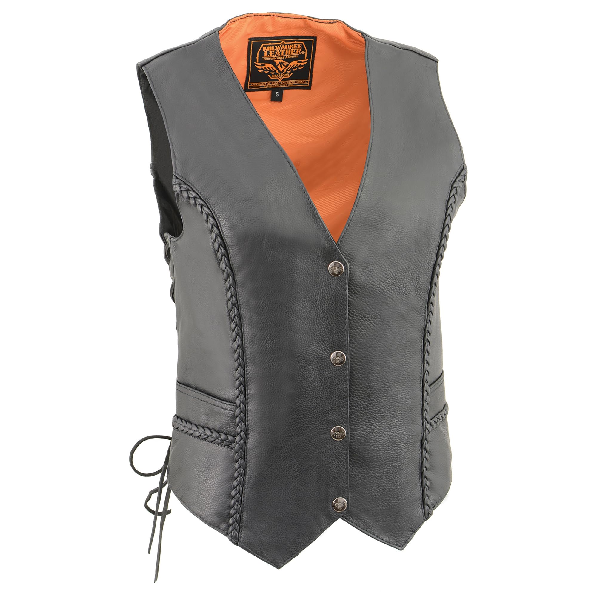 Women's Genuine Cowhide Braided Vest with Side Lace-Up, Snap Front Closure & Two Pockets - Western Fashion, Boho Chic Style for Casual Outings & Music Festivals