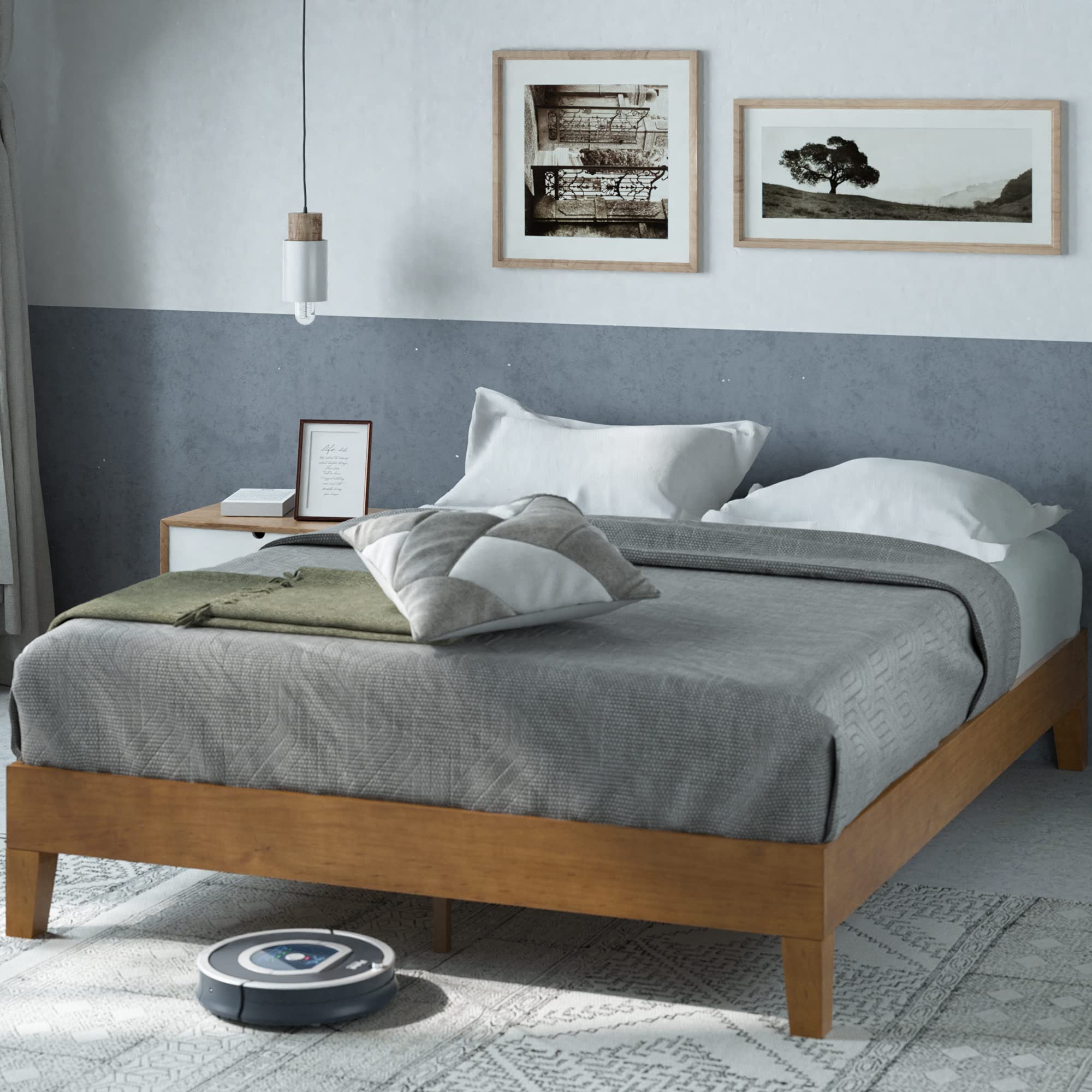 Zinus Full Size Wood Platform Bed Frame - 12 Inch Marissa Deluxe with Wood Slats, Easy Assembly, No Box Spring Needed, Underbed Storage, Rustic Pine Finish | Perfect for Small Bedrooms, Guest Rooms & Dormitories