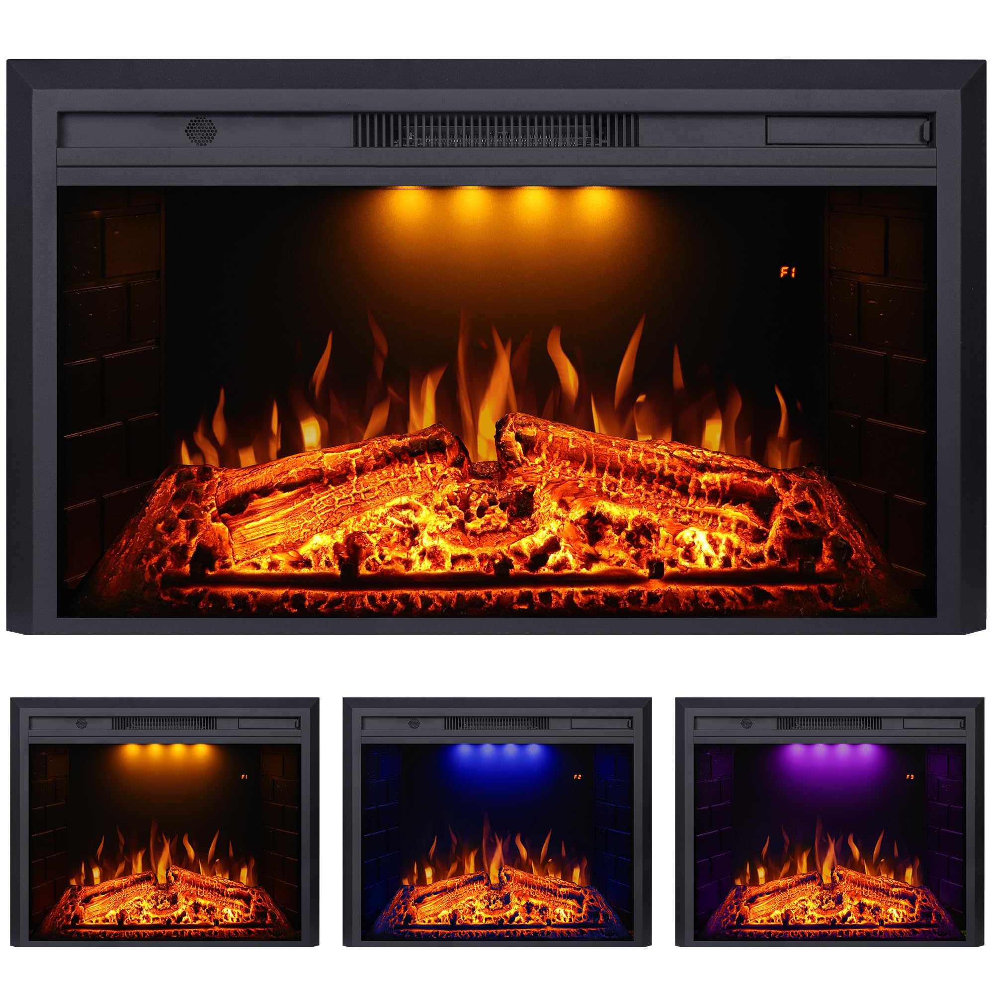 Valuxhome 36-Inch Electric Fireplace Insert with Remote Control - 750W/1500W, Overheating Protection & Realistic Fire Crackling Sound - Black - Perfect for Living Rooms, Bedrooms & Offices