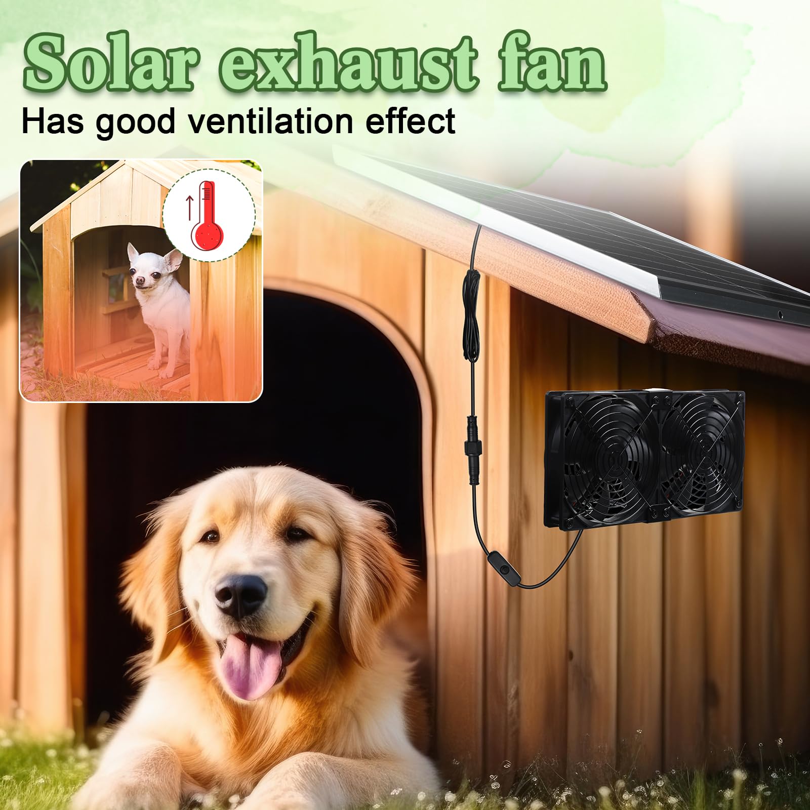 15W Solar Panel Fan Kit - 2 Pcs Waterproof High Speed DC Brushless Exhaust Fans for Attic, Shed, Barn, Chicken Coop & Greenhouse - DIY Cooling Ventilation System (Perfect for Solar Powered Air Circulation in Outdoor Structures)