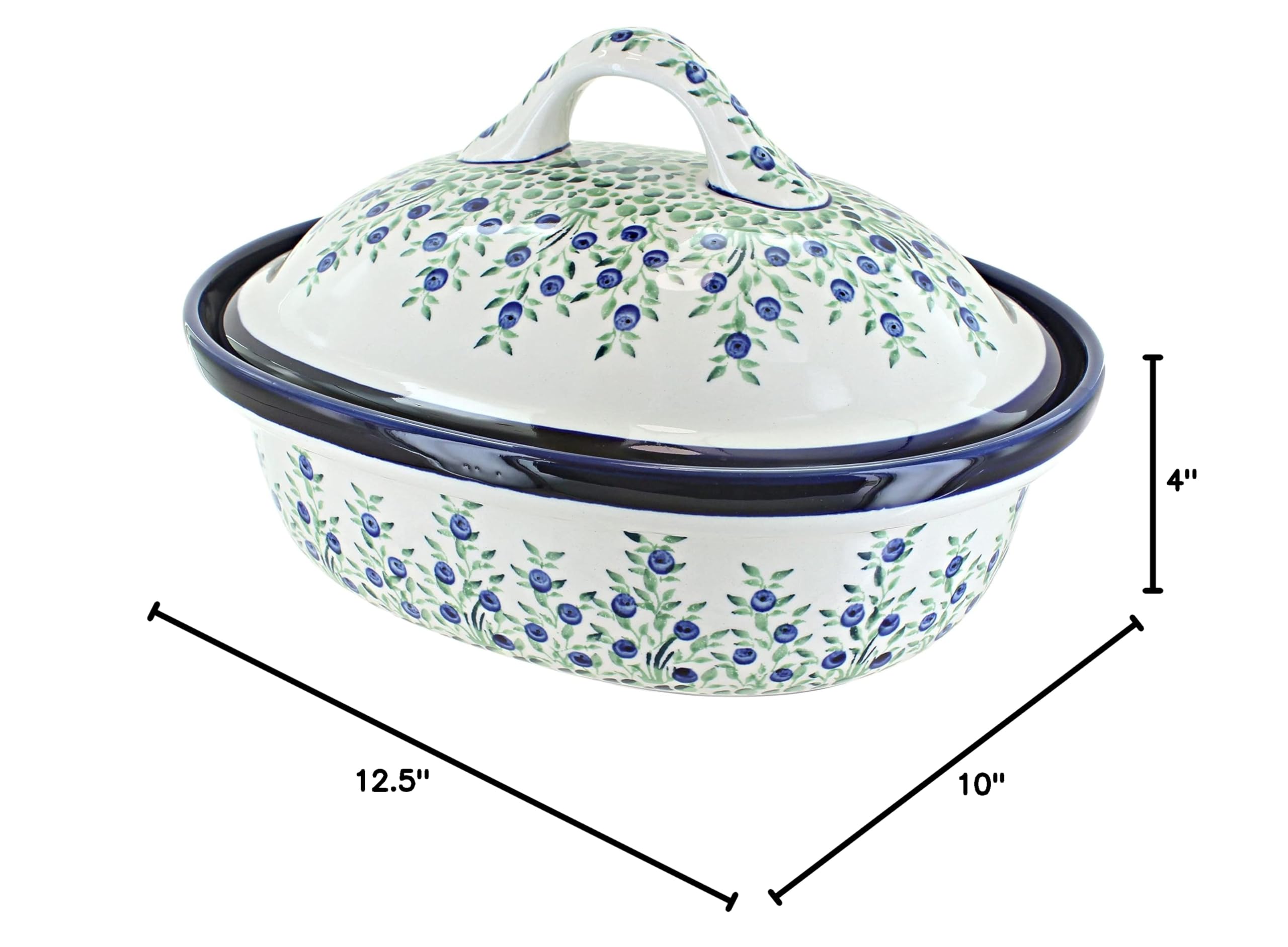 Blue Rose Polish Pottery Porcelain Vine Roaster with Lid - Elegant Oven-Safe Casserole Dish for Baking, Roasting & Serving - Perfect for Holidays, Dinner Parties & Family Meals